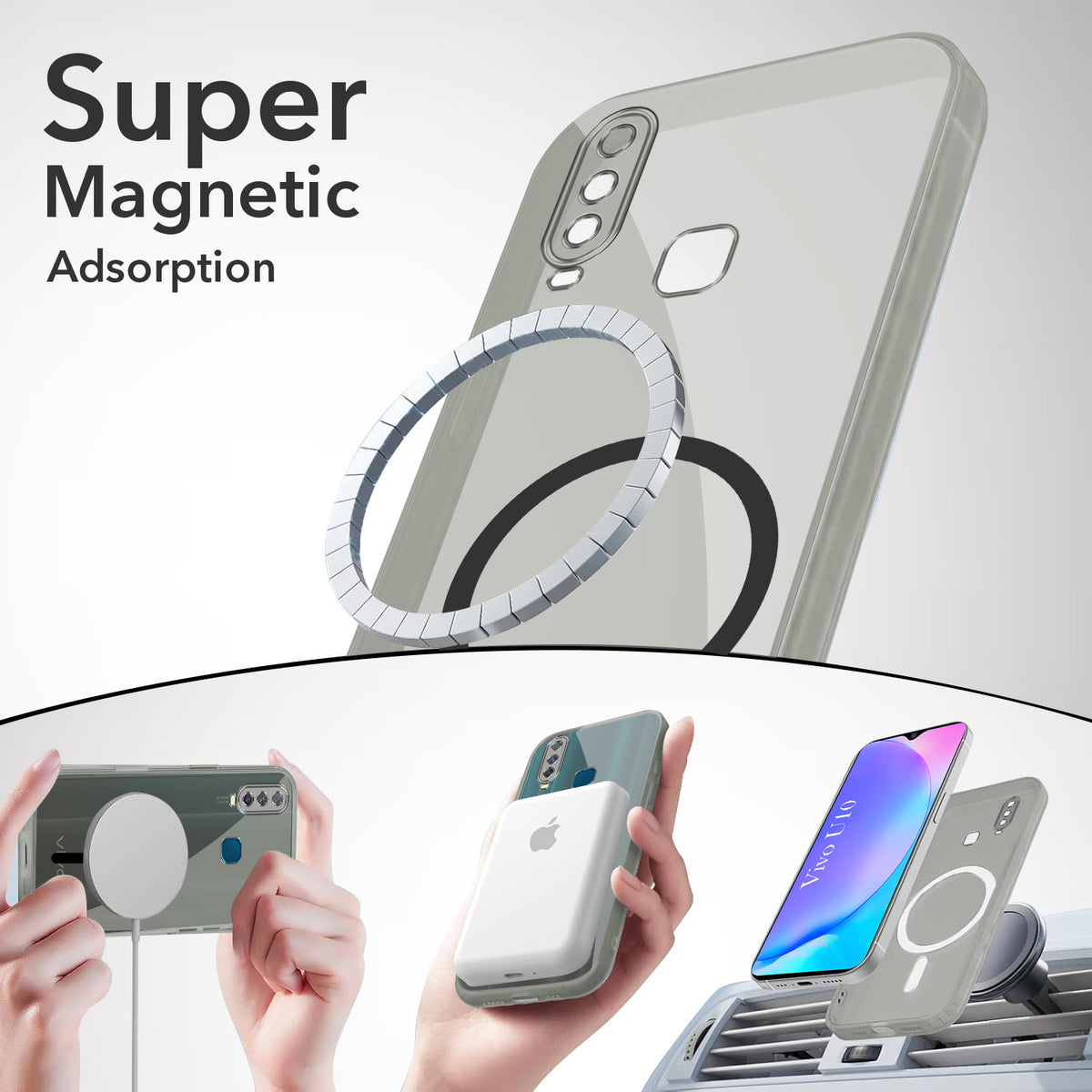 For Vivo U10 Back Cover Shockproof Crystal-Clear (Magsafe Wireless Support | Drop & Camera Protection | Hard Polycarbonate)