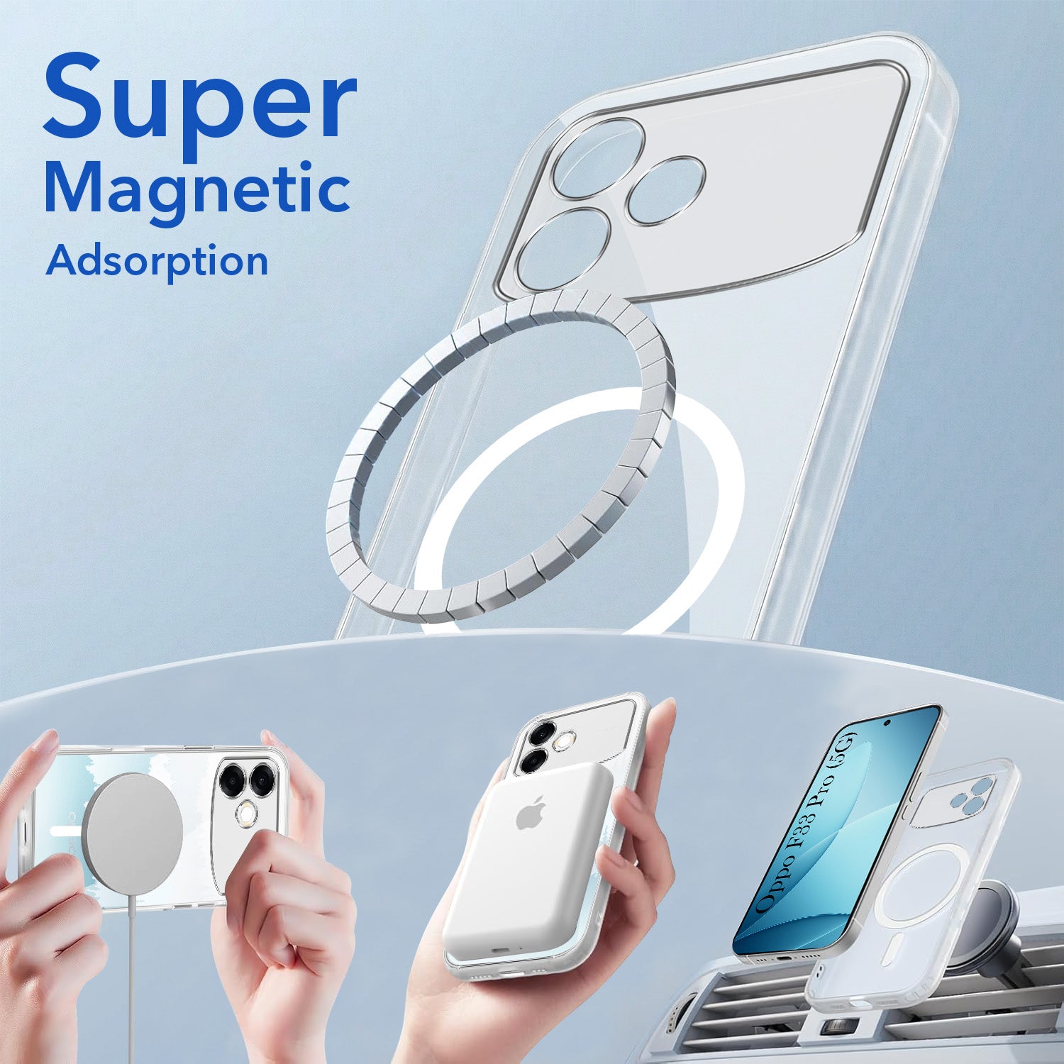 For Oppo F33 Pro 5G Back Cover Case Lifetime Anti-Yellow MagSafe Compatible Clear (Sleek Hard Crystal | Shockproof and Camera Protection)