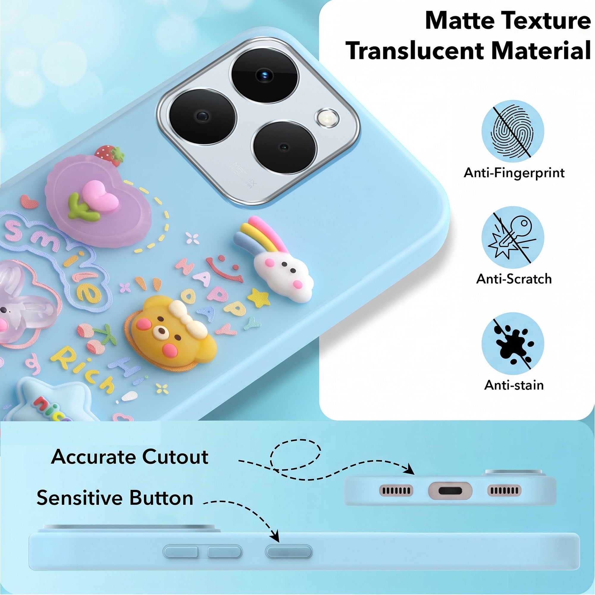 For Realme 15T | Realme Narzo 90 Back Cover Case (3D Cute Cartoons | Hard Back Side Soft | Matte Premium Finish | HD Printing)