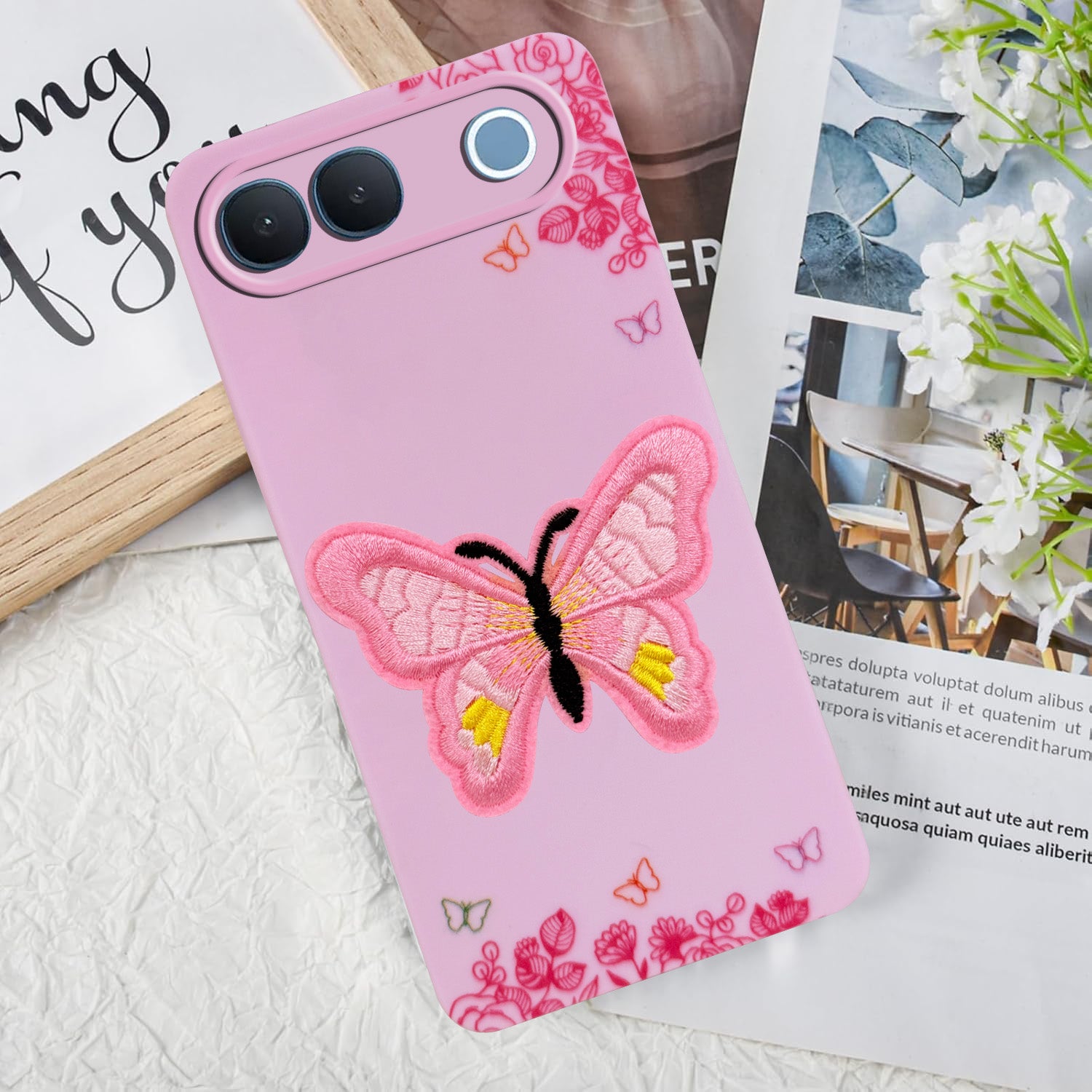 For Vivo S2 5G Back Cover Case (Soft Butterfly Embroidery | Women Teen Girls | Camera Protection| Matte Silicone)