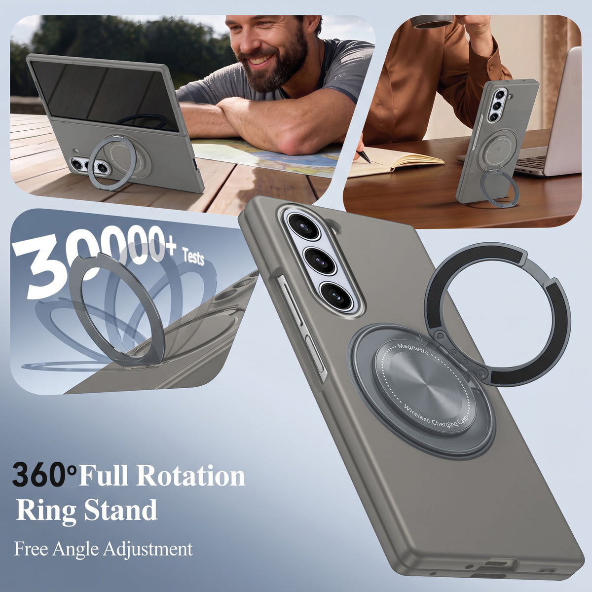 For Samsung Galaxy Z Fold 5 5G Back Cover Case (360° Rotating Kickstand Ring | Shockproof Camera Protection | Magnetic MagSafe Wireless Charging Support)