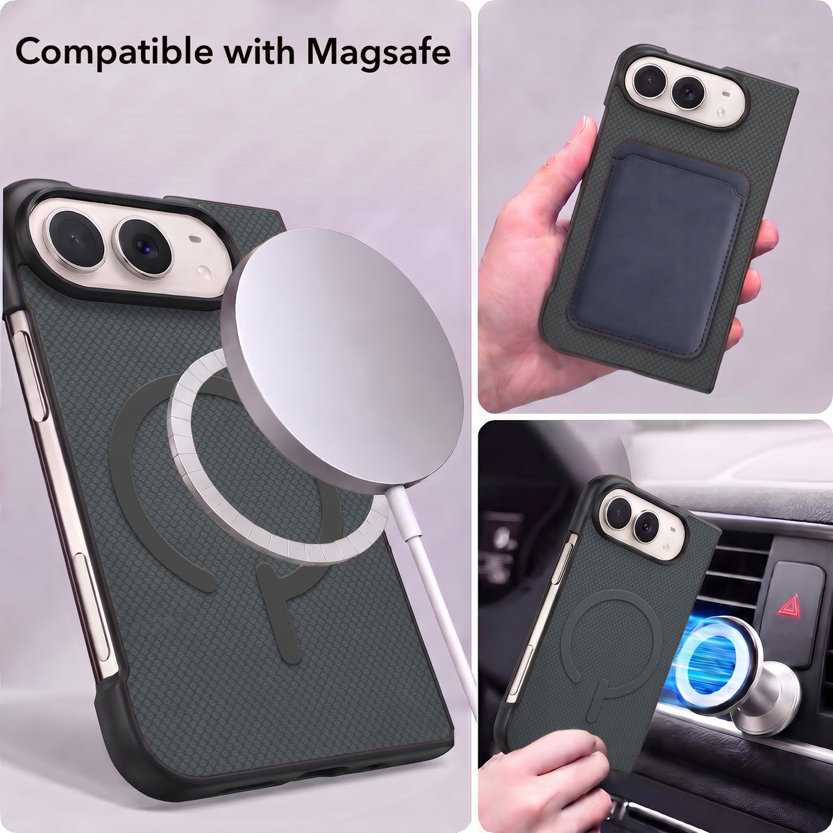 For Apple iPhone Duo Premium Magnetic Back Cover Case (MagSafe Compatible | 180° Folding Design | Soft Microfiber Inner Lining | Textured Blue Finish)