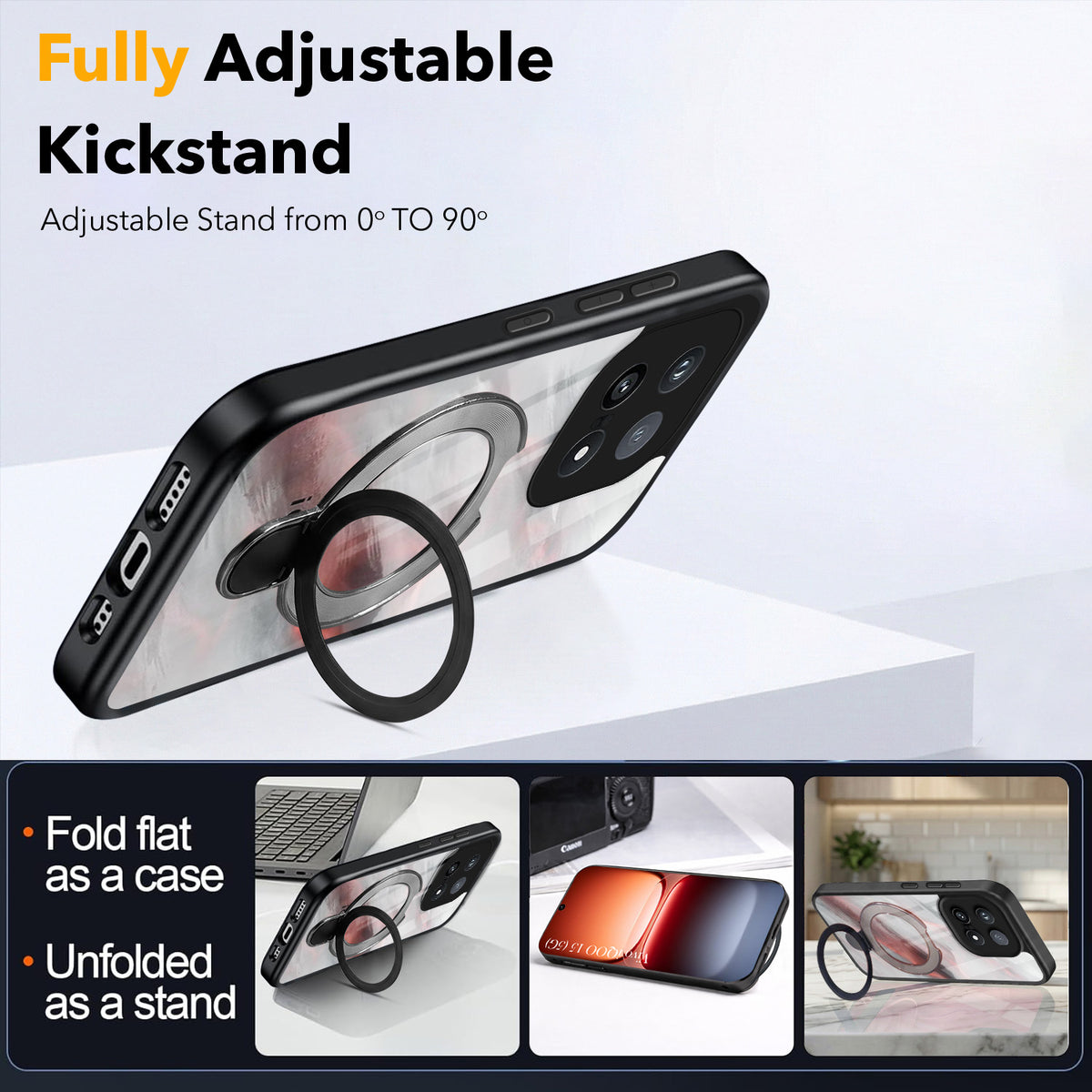 For Vivo iQOO 15 5G Back Cover Case (Kick Stand Ring Holder | Life time Anti Yellow | Camera Protection)