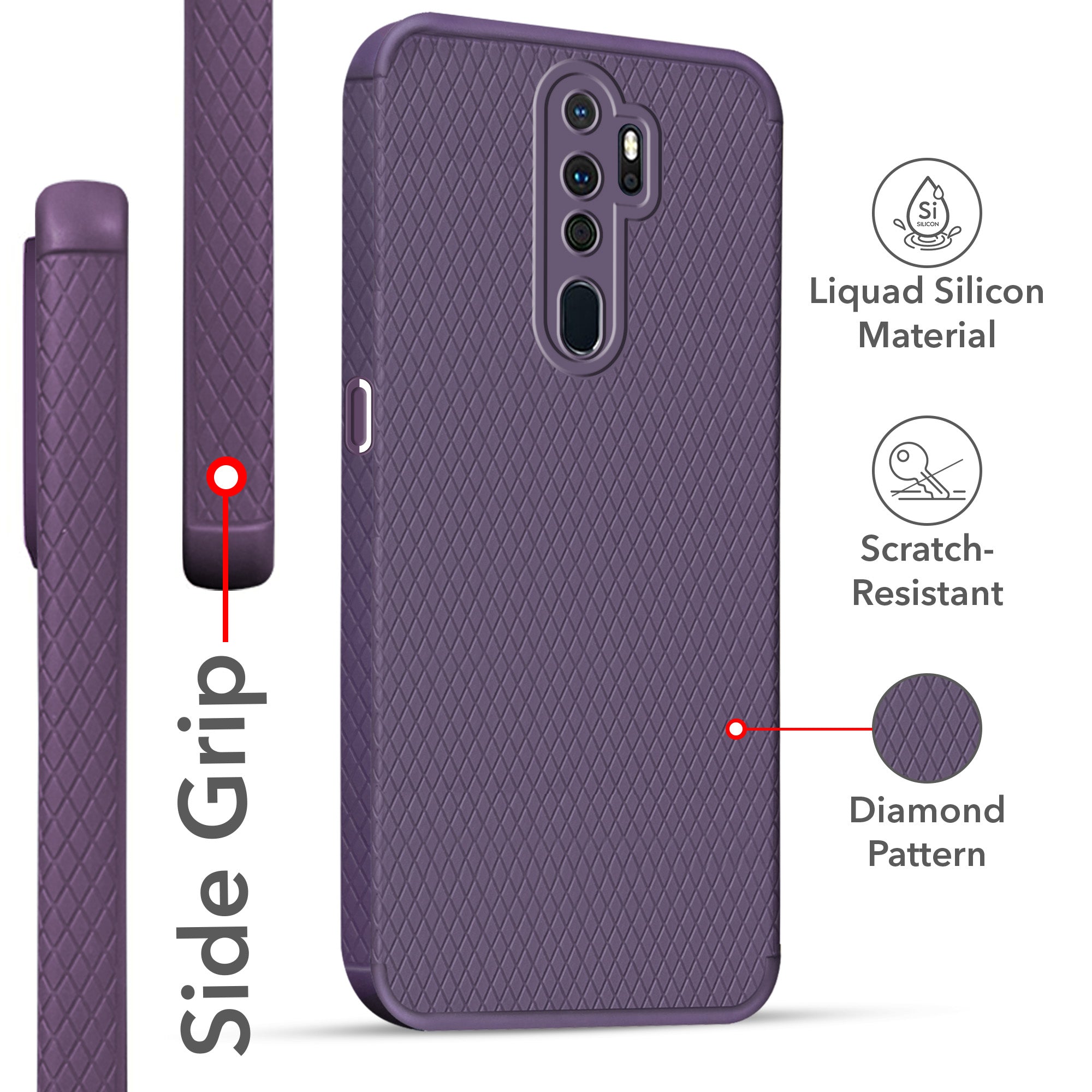 For Oppo A5 (2020) | A9 (2020) Back Cover Case Liquid Silicone (Camera Protection | Side Grip Texture | Soft and Flexible)