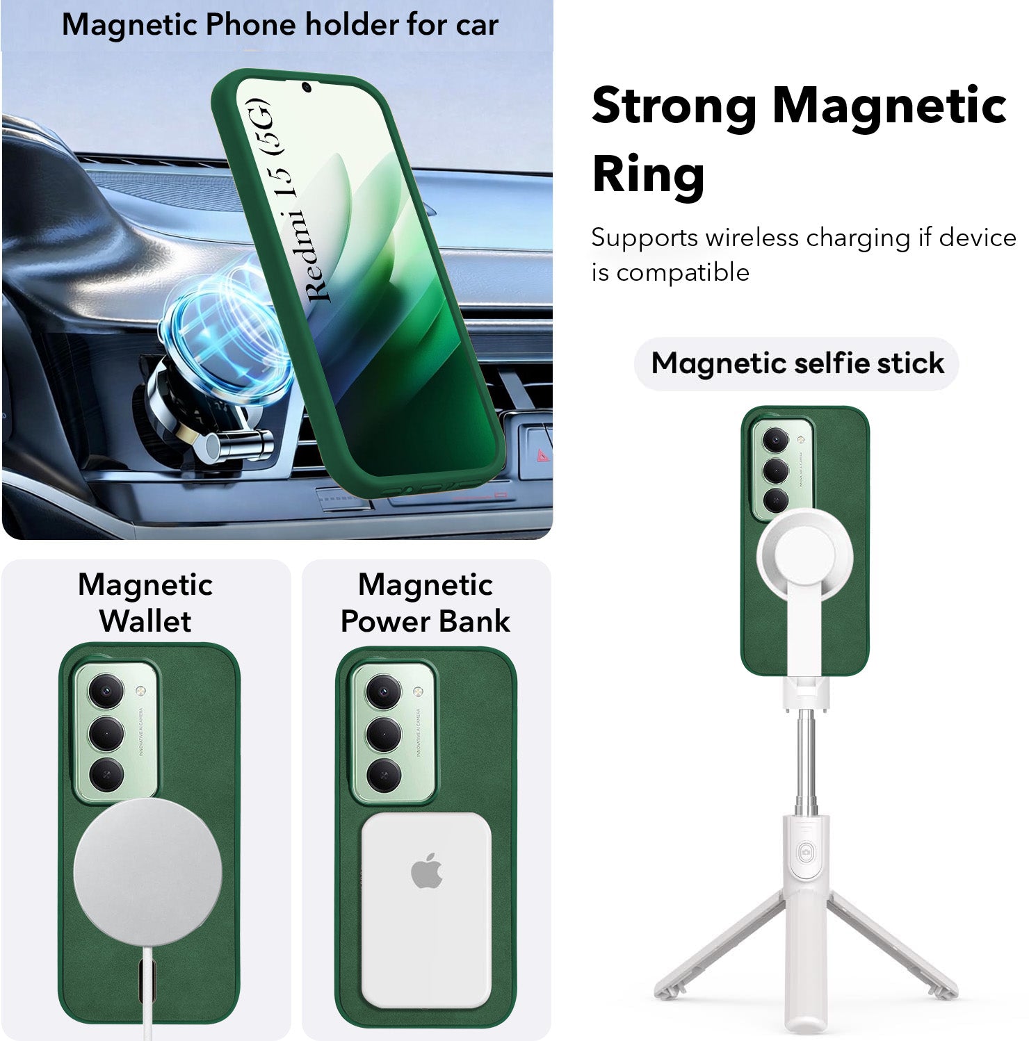 For Redmi 15 Back Cover Case Leather Finish (MagSafe Compatible Wireless Charging | Soft Touch | Camera Bump Protection)