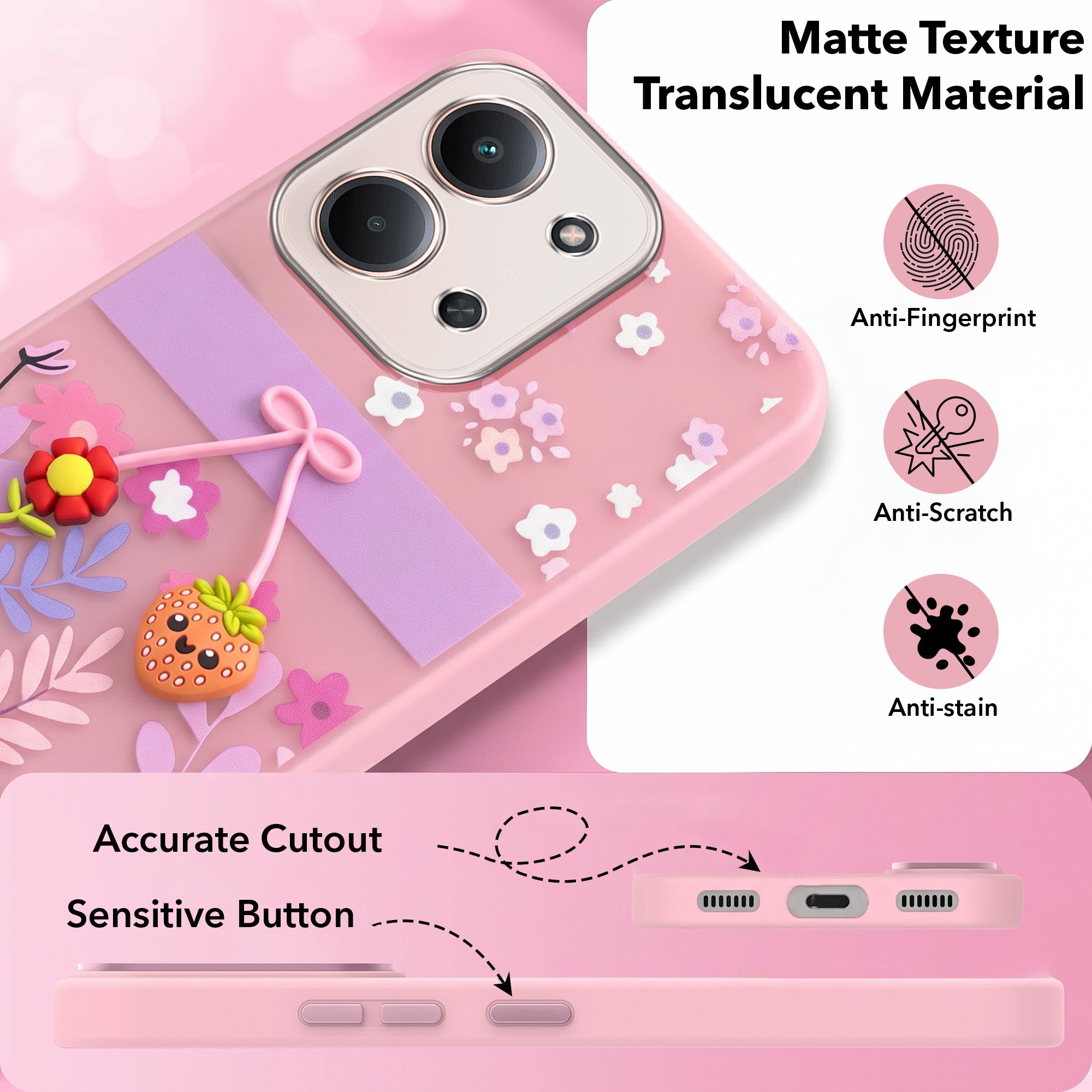 For Redmi 15C Back Cover Case (3D Cute Cartoons | Hard Back Side Soft | Matte Premium Finish | HD Printing)