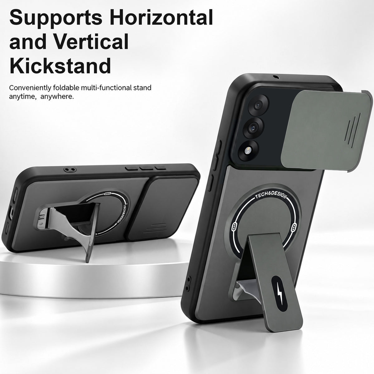 For Oneplus Nord CE 5 Power Back Case Cover Metallic (Hybrid Armor Kickstand | Sliding Shutter Camera Protection | MagSafe Compatible)