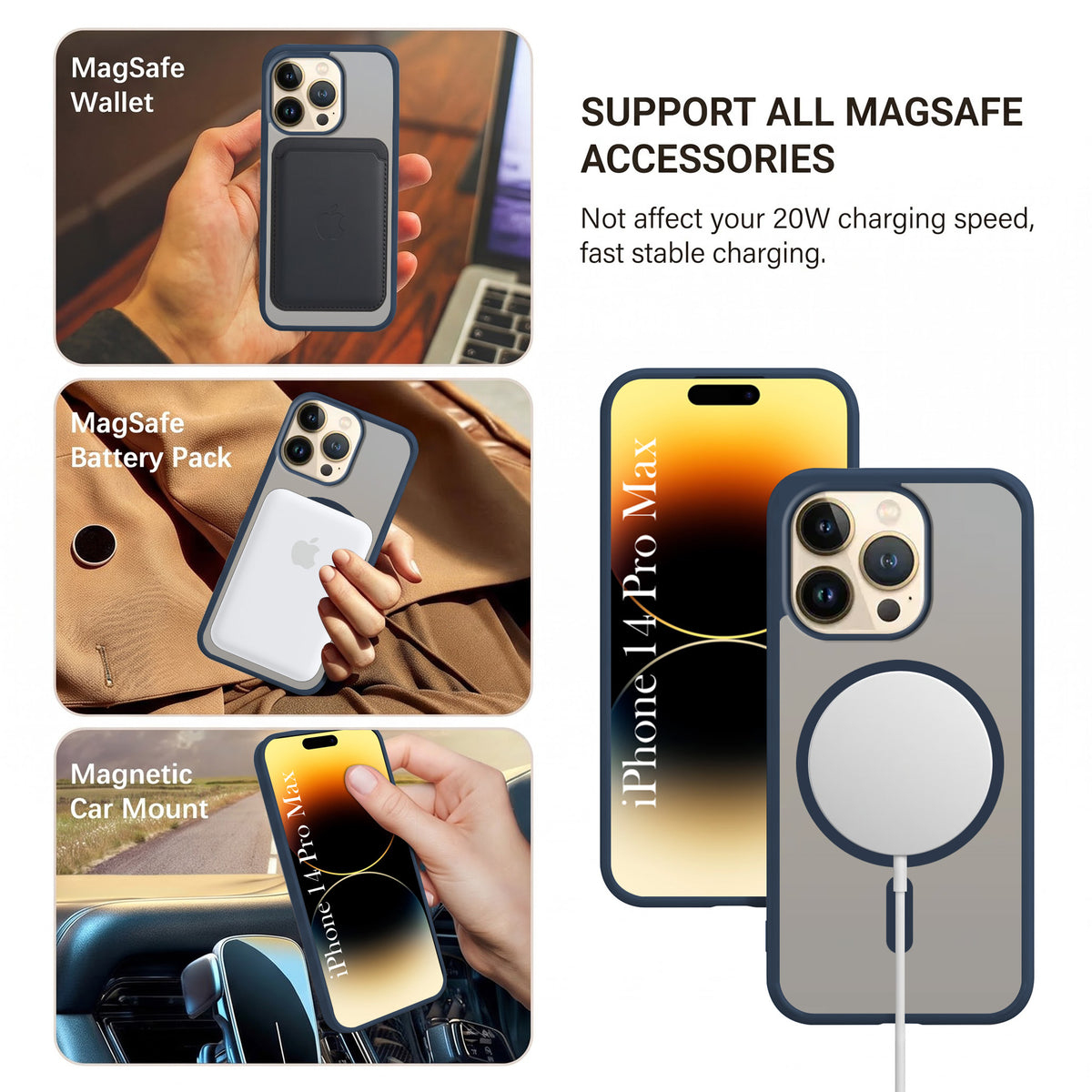 For Apple iPhone 14 Pro Max Matte Finish Back Case Cover (MagSafe Compatible | Translucent Soft Touch | Slim and Unbreakable)