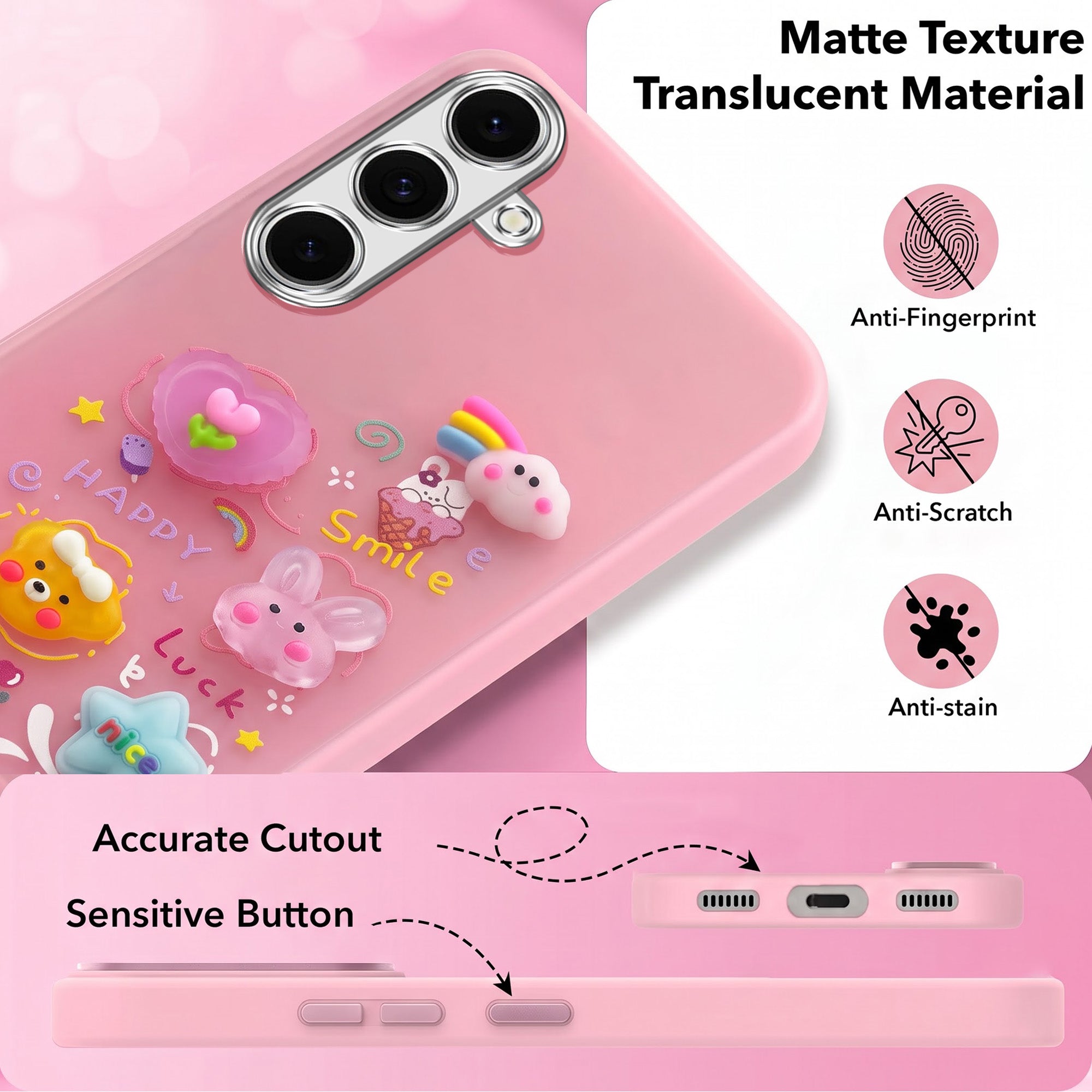 For Samsung Galaxy S24 FE Back Cover Case (3D Cute Cartoons | Hard Back Side Soft | Matte Premium Finish | HD Printing)