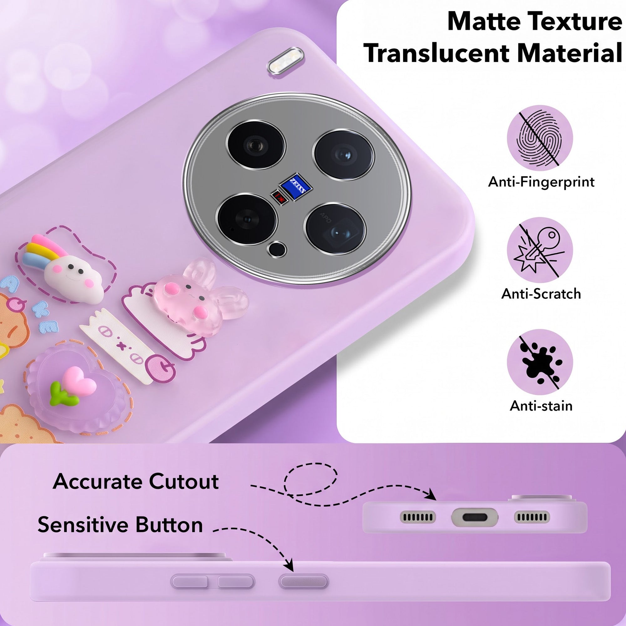 For Vivo X300 5G Back Cover Case (3D Cute Cartoons | Hard Back Side Soft | Matte Premium Finish | HD Printing)