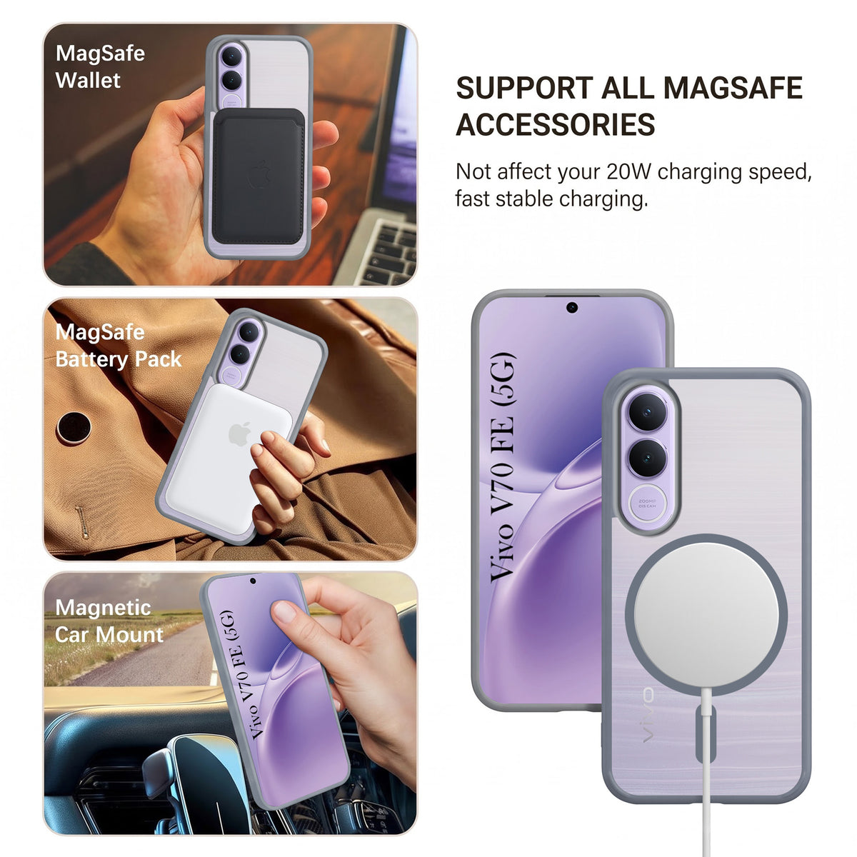 For Vivo V70 FE 5G Matte Finish Back Case Cover (MagSafe Compatible | Translucent Soft Touch | Slim and Unbreakable)