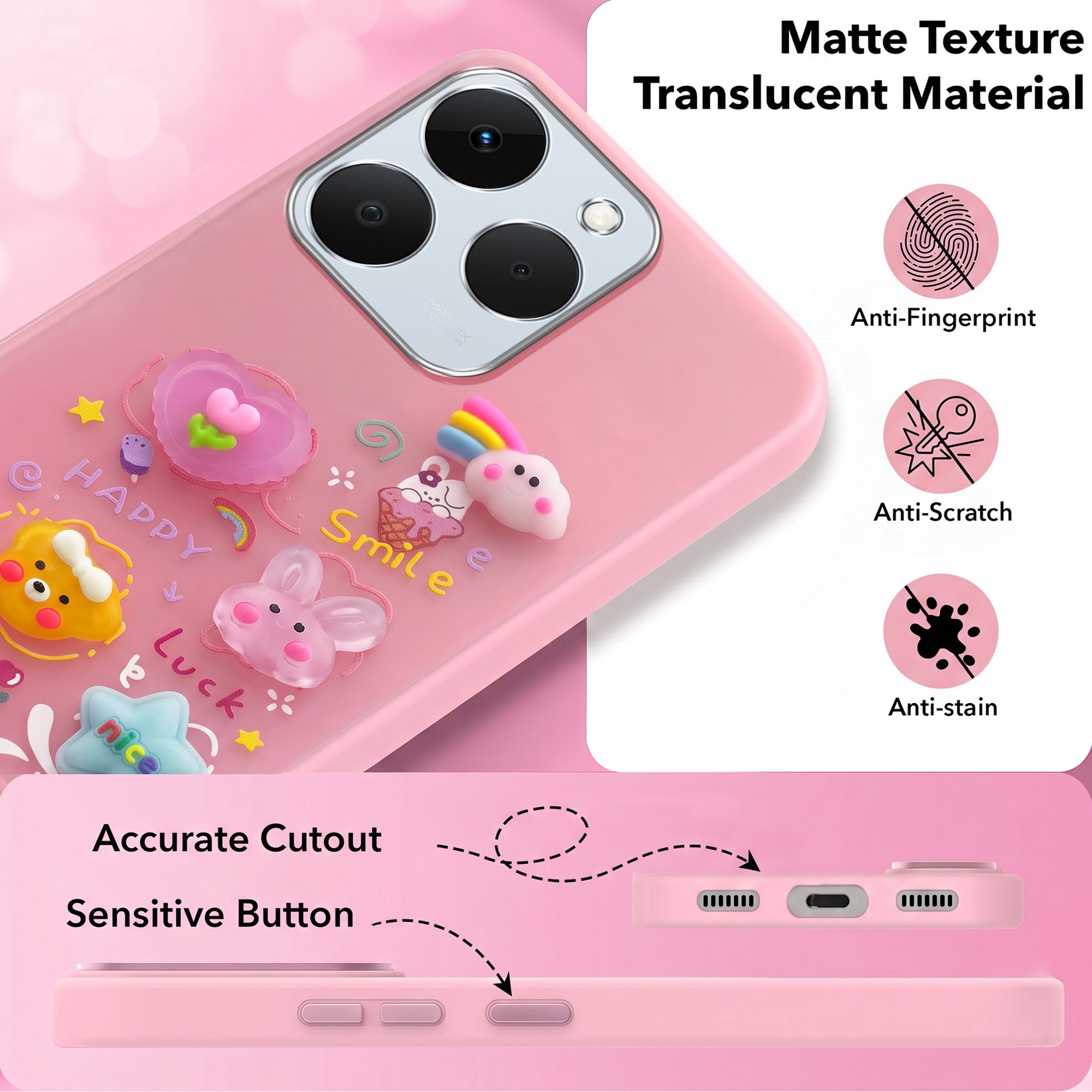 For Realme 15T | Realme Narzo 90 Back Cover Case (3D Cute Cartoons | Hard Back Side Soft | Matte Premium Finish | HD Printing)
