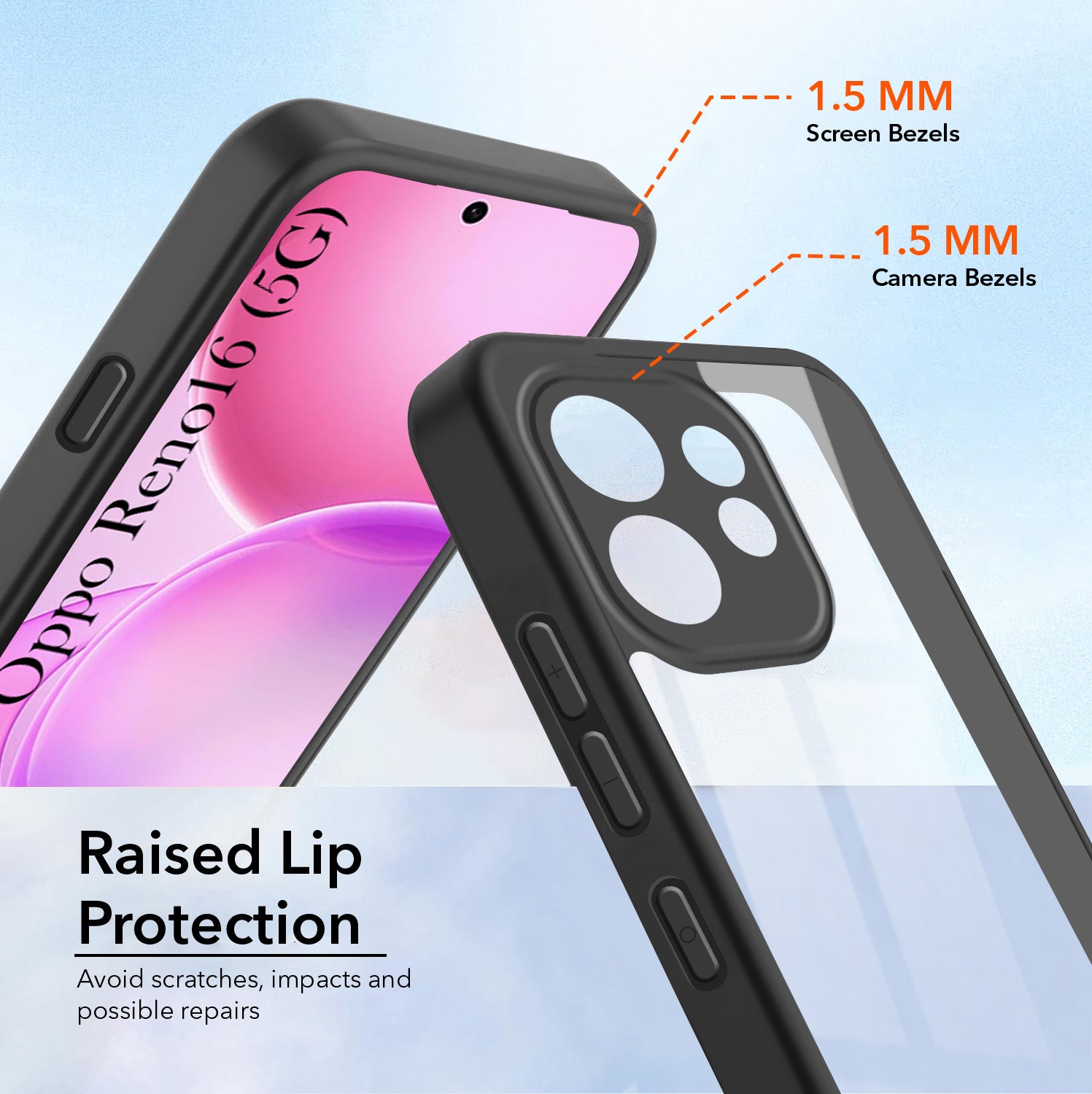 For Oppo Reno 16 (Combo with Back Cover and 9H Tempered Glass (Lifetime Anti-Yellow | Crystal Clear Shockproof | Oleophobic Coating Screen Glass)