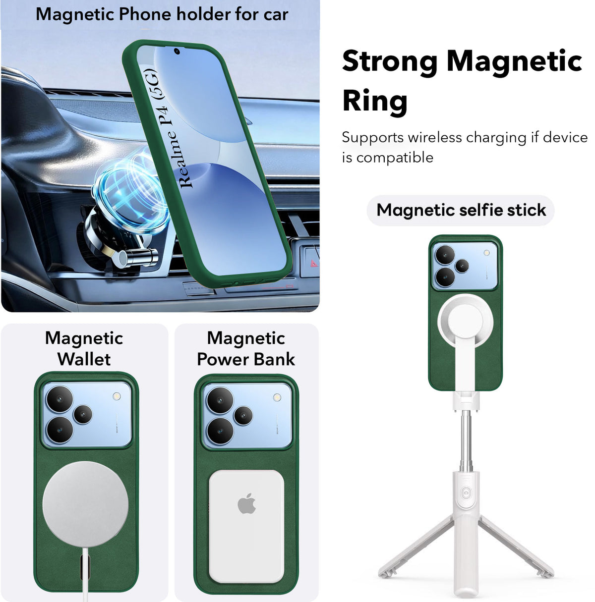 For Realme P4 Back Cover Case Leather Finish (MagSafe Compatible Wireless Charging | Soft Touch | Camera Bump Protection)