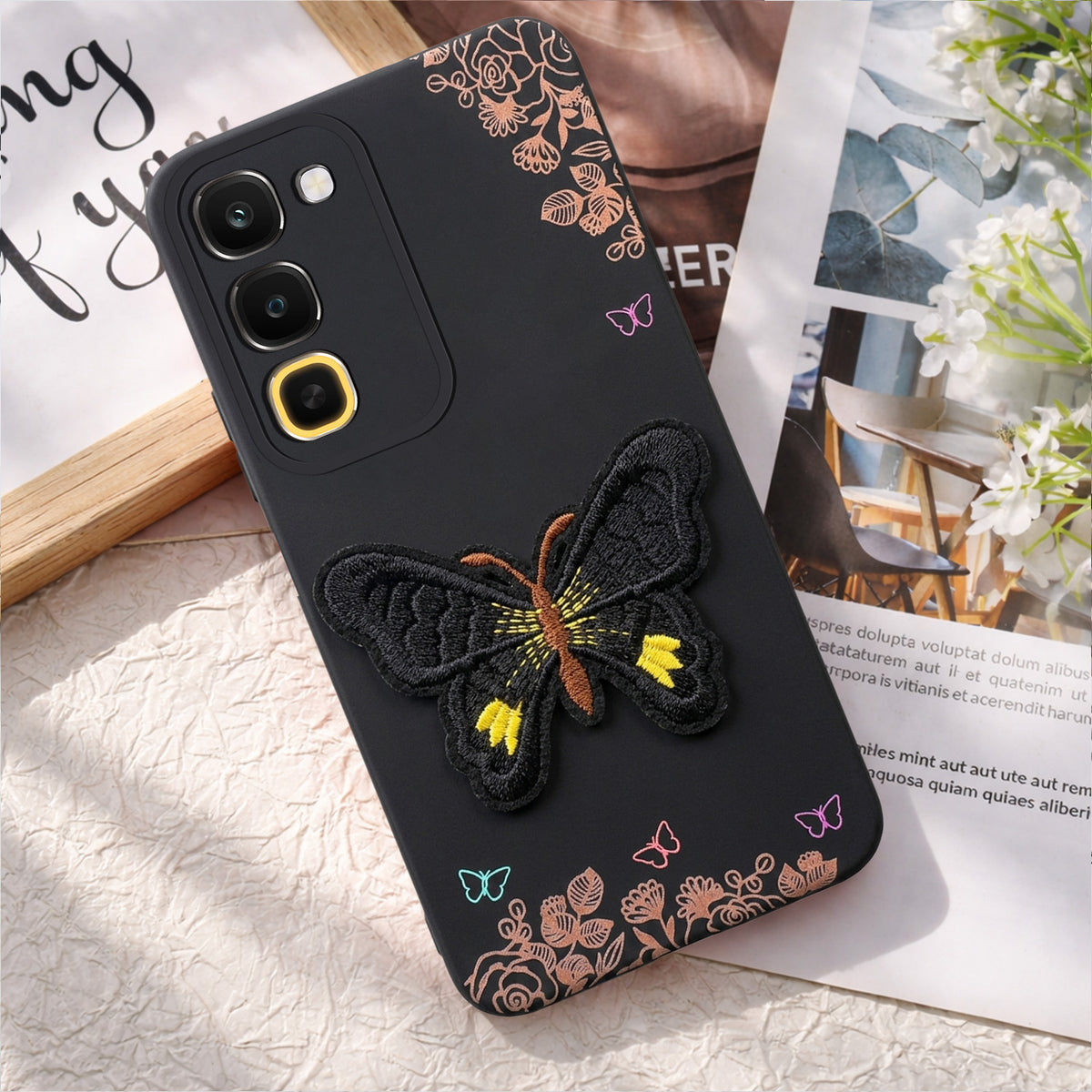 For Realme 16x 5G Back Cover Case (Soft Butterfly Embroidery | Women Teen Girls | Camera Protection| Matte Silicone)