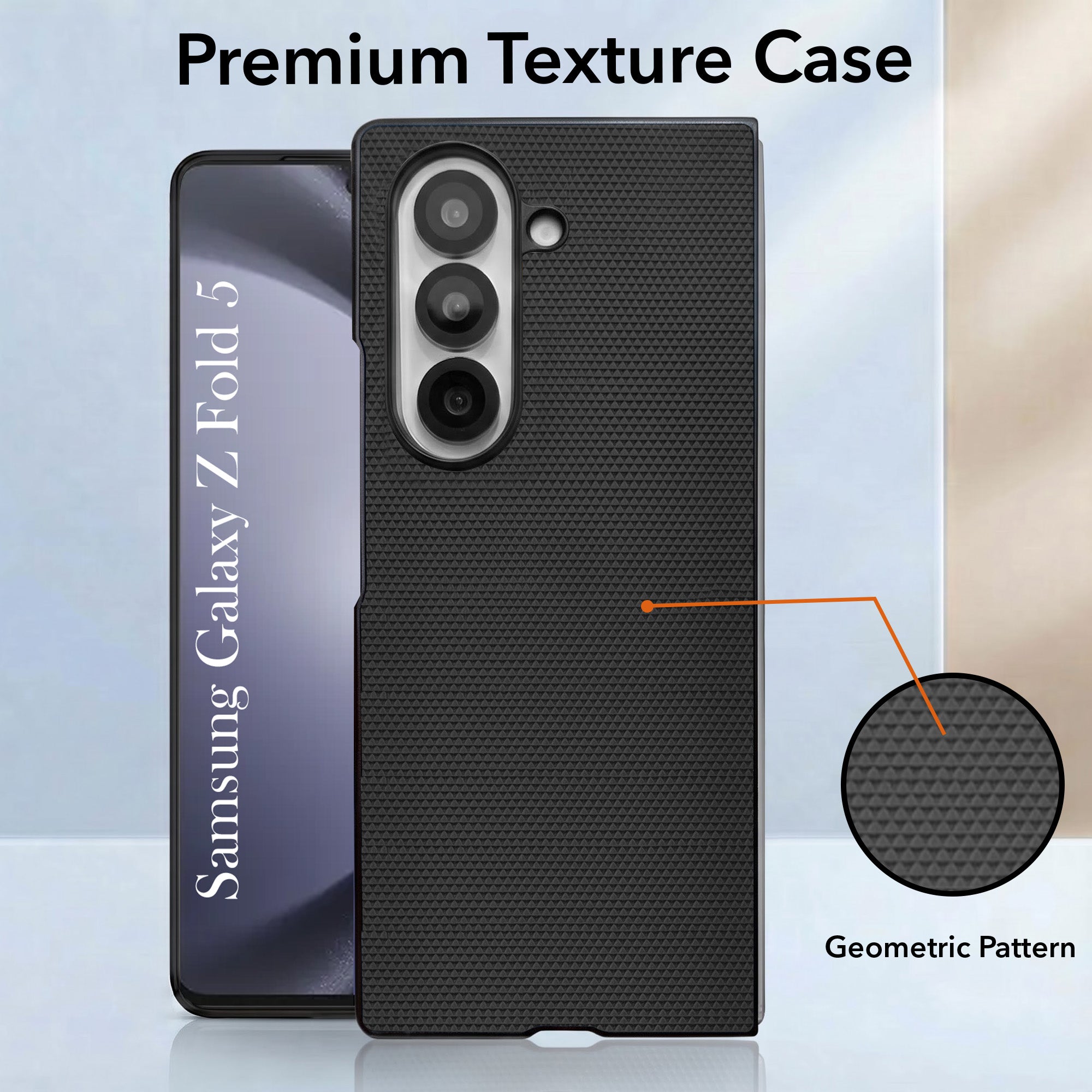 For Samsung Galaxy Z Fold 5 Premium Cover Case (Geometric Textured Hard PC | Soft Cloth Lining & Slim Shockproof Protection)
