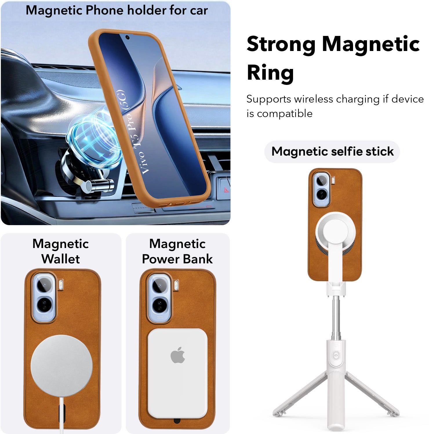 For Vivo T5 Pro 5G Back Cover Case Leather Finish (MagSafe Compatible Wireless Charging | Soft Touch | Camera Bump Protection)