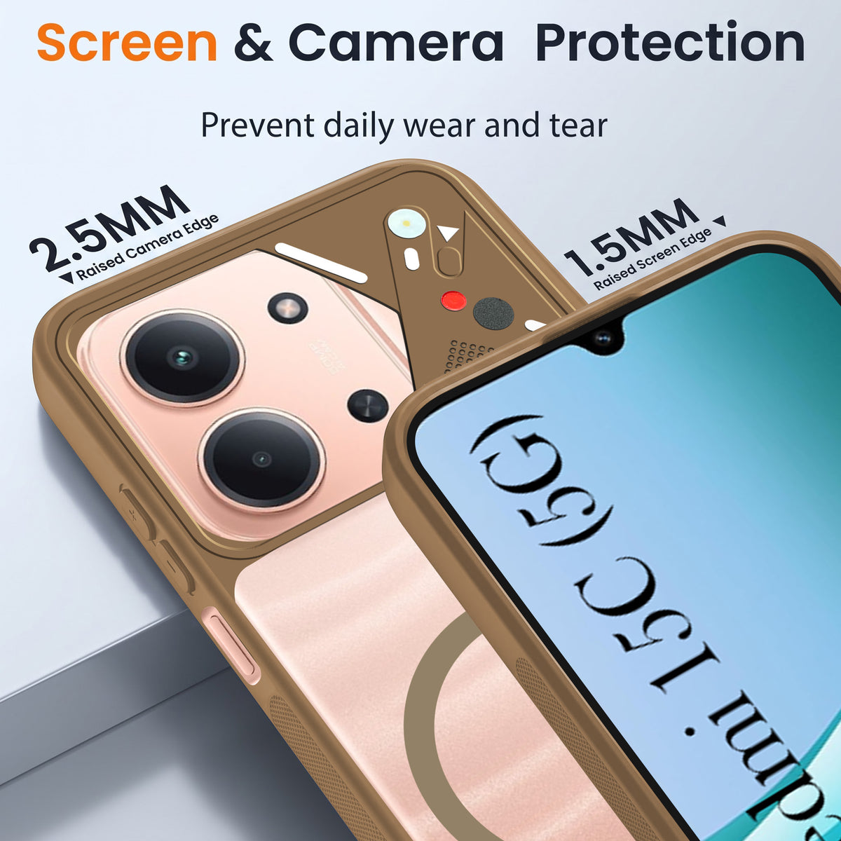 For Redmi 15C Back Cover Case Lifetime Anti-Yellow Clear (Camera Protection | Side Grip | Wireless MagSafe Compatible)