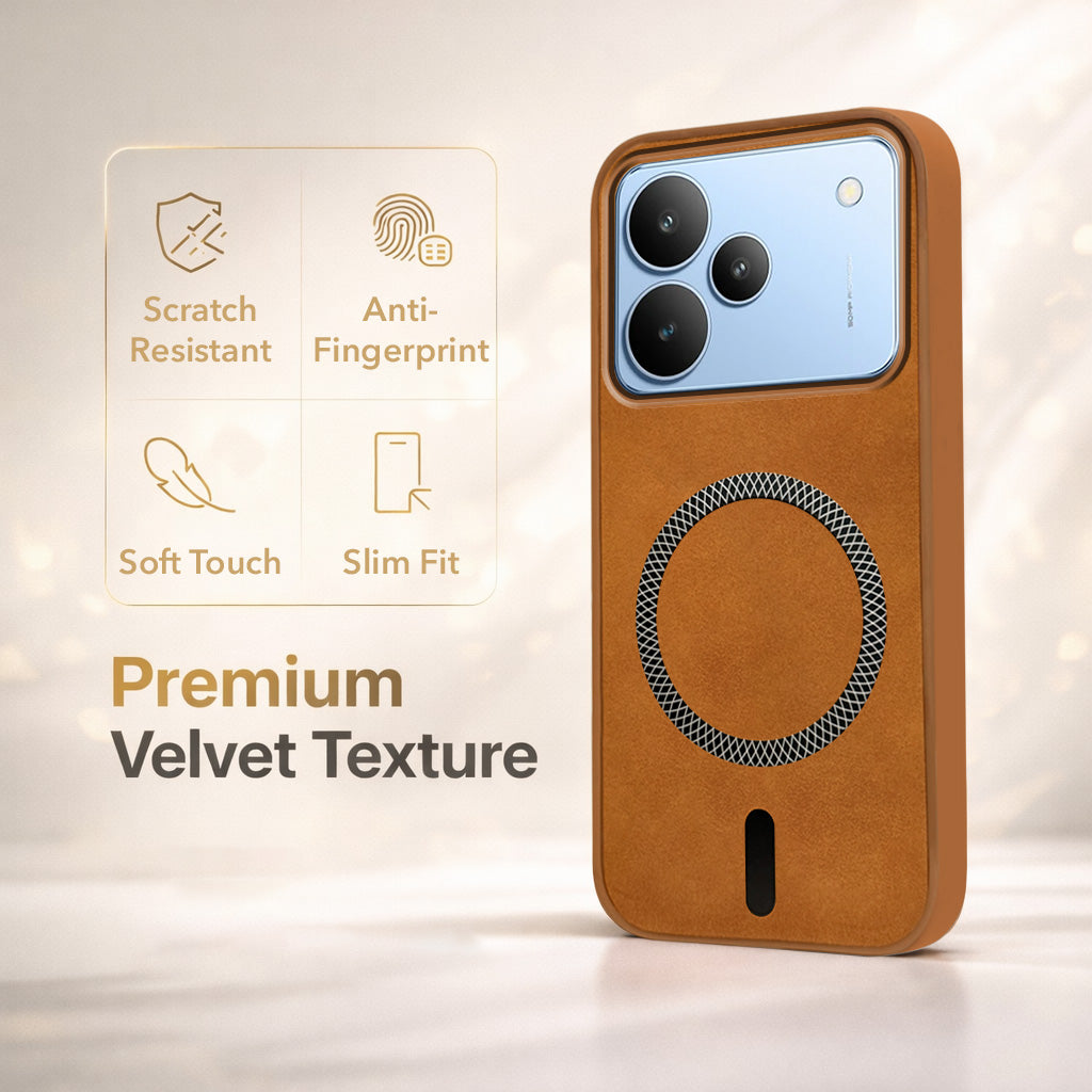For Realme P4 Back Cover Case Leather Finish (MagSafe Compatible Wireless Charging | Soft Touch | Camera Bump Protection)