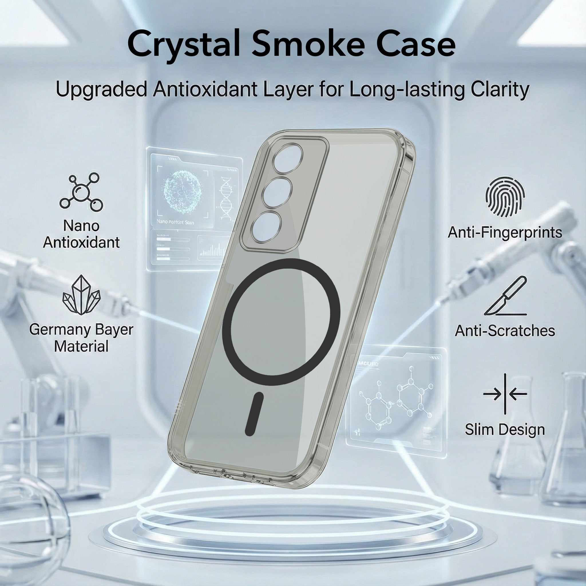 For Oppo A3 Pro 5G Back Cover Case Lifetime Anti-Yellow MagSafe Compatible Clear (Sleek Hard Crystal | Shockproof and Camera Protection)