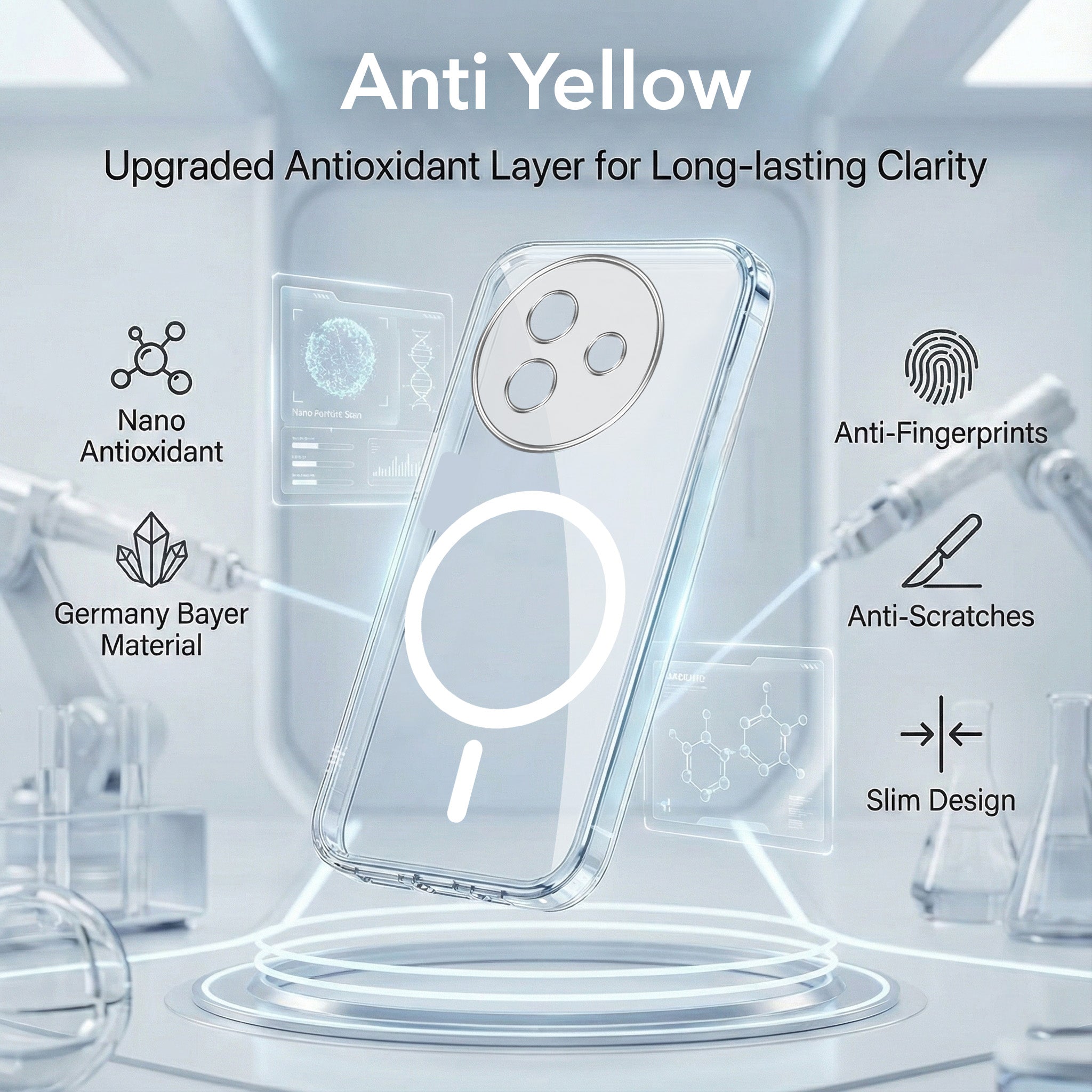 For Vivo Y39 Back Cover Case Lifetime Anti-Yellow MagSafe Compatible Clear (Sleek Hard Crystal | Shockproof and Camera Protection)
