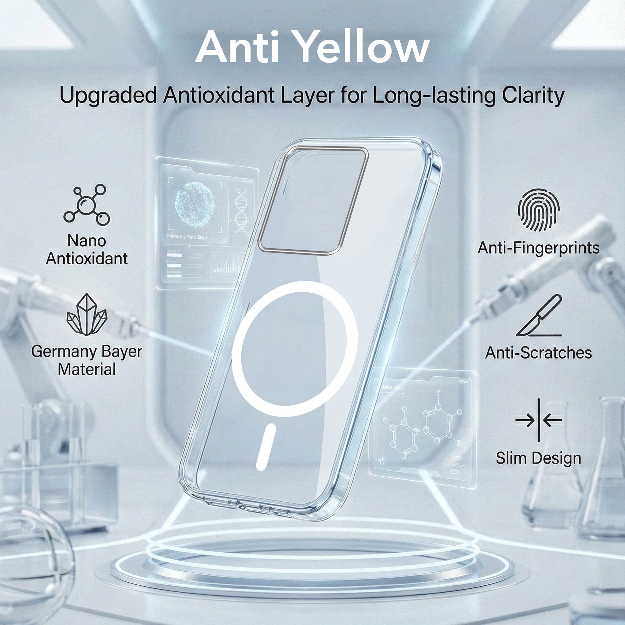 For Vivo Y300 Plus Back Cover Case Lifetime Anti-Yellow MagSafe Compatible Clear (Sleek Hard Crystal | Shockproof and Camera Protection)
