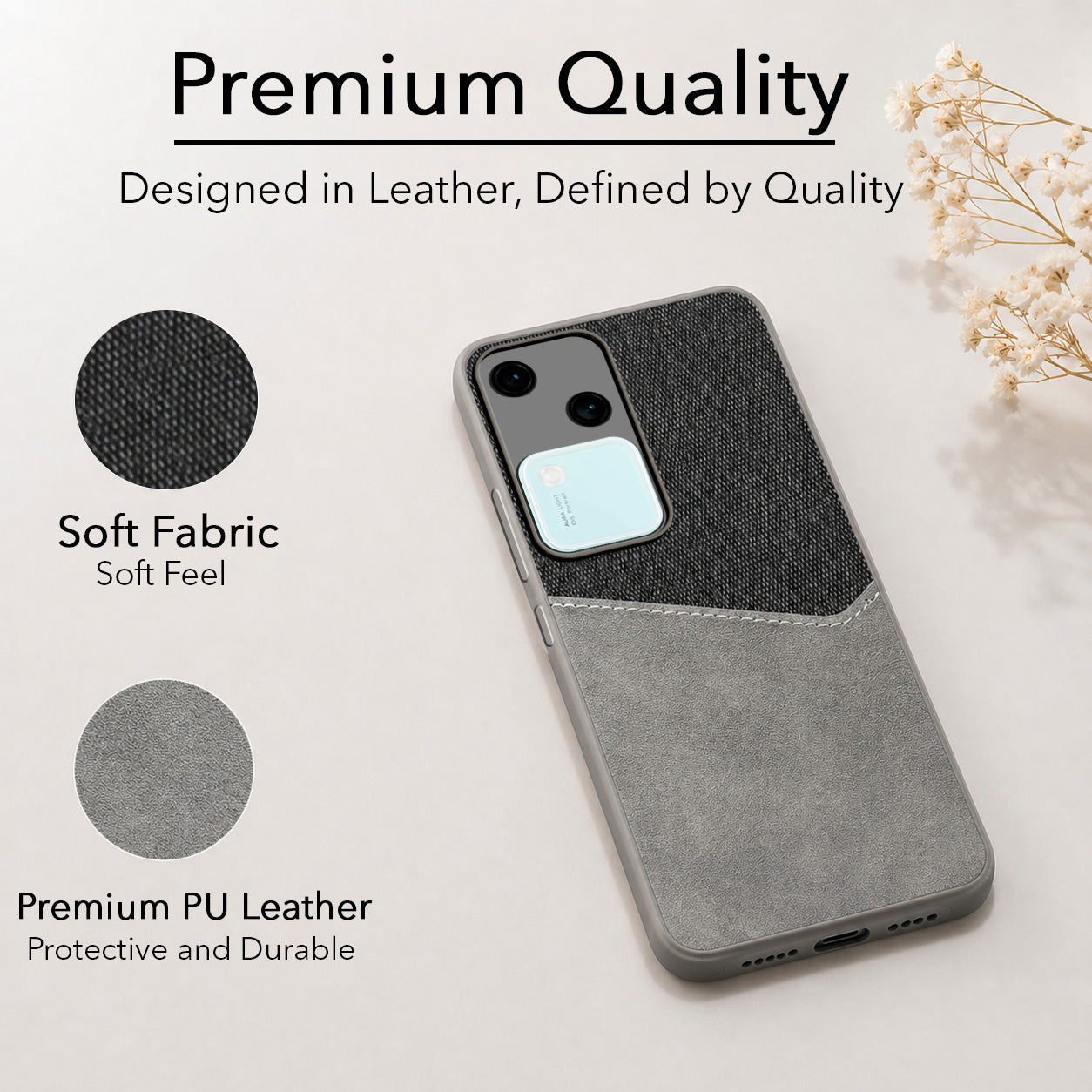 For Vivo V30 Back Cover Case (Dual PU Leather Stitch | Professional Minimalist | Soft and Flexible)