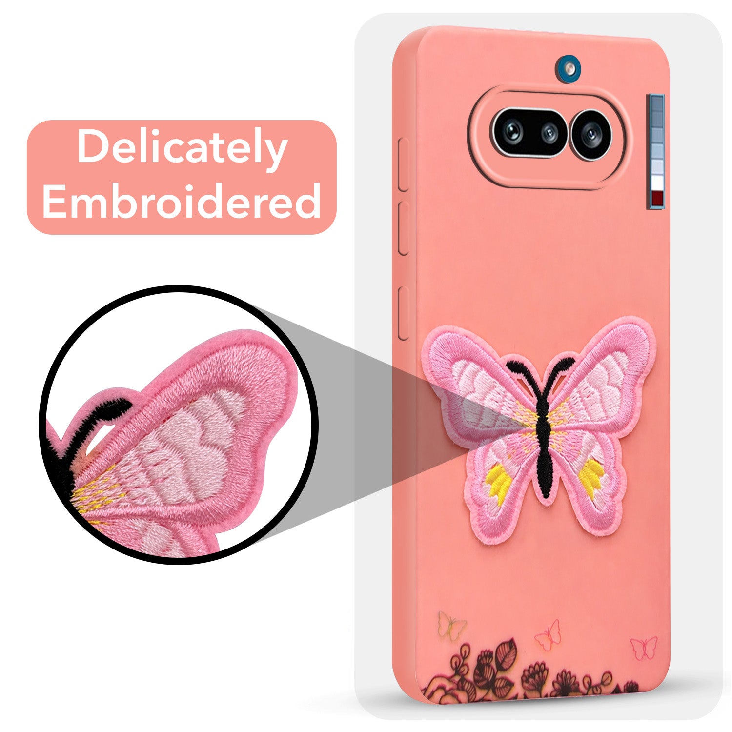 For Nothing Phone 4A 5G Back Cover Case (Soft Butterfly Embroidery | Women Teen Girls | Camera Protection| Matte Silicone)