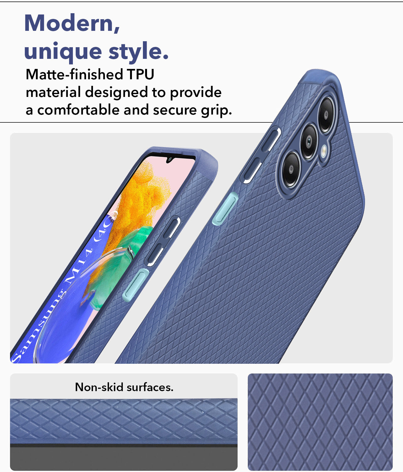 For Samsung Galaxy M14 4G Back Cover Case (Liquid Silicone | Side Grip | Camera Protection)