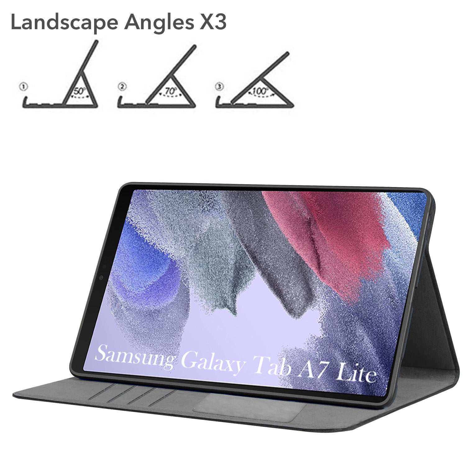 For Samsung Galaxy Tab A7 Lite 8.7 Inch SM-T225/T220/T225N/T227U Flip Cover Folio Case (PU Leather | Multi-Angle Smart Stand | Card Storage Slots | Silicone Back Pouch)