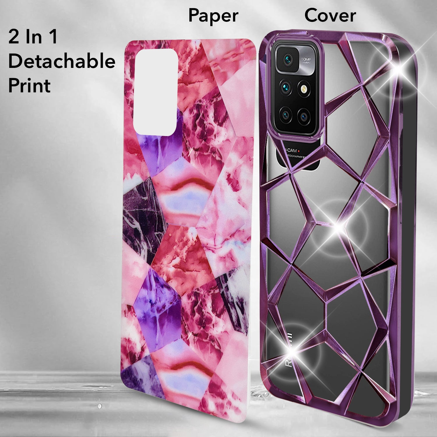 For Xiaomi Mi Redmi 10 Prime Back Cover Case (Dual Design Glitter Sparkle and Detachable Diamond Print Case | Soft and Flexible)