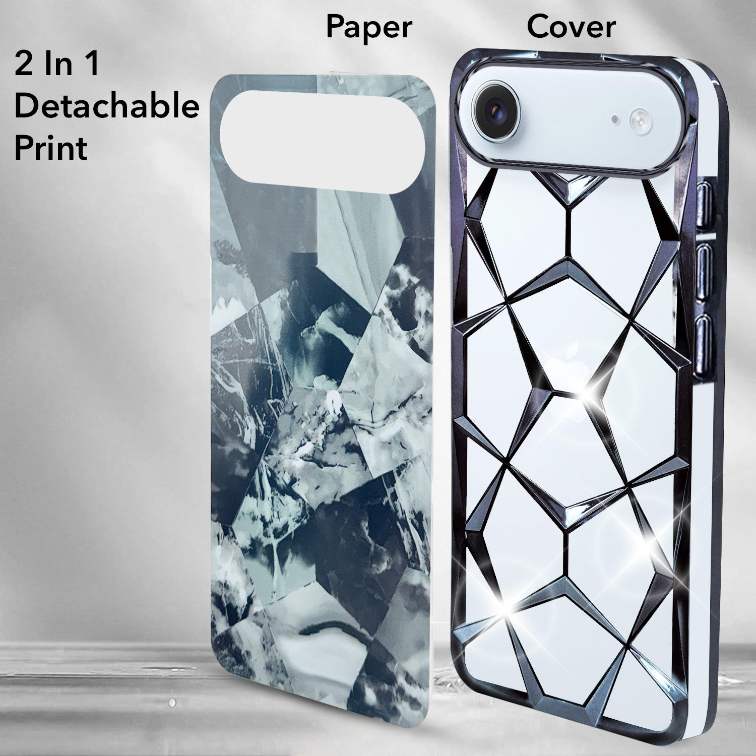 For Apple iPhone 17 Air Back Cover Case Compatible 3D Silicone (Dual Design Glitter Sparkle and Detachable Diamond Print Case | Soft and Flexible)