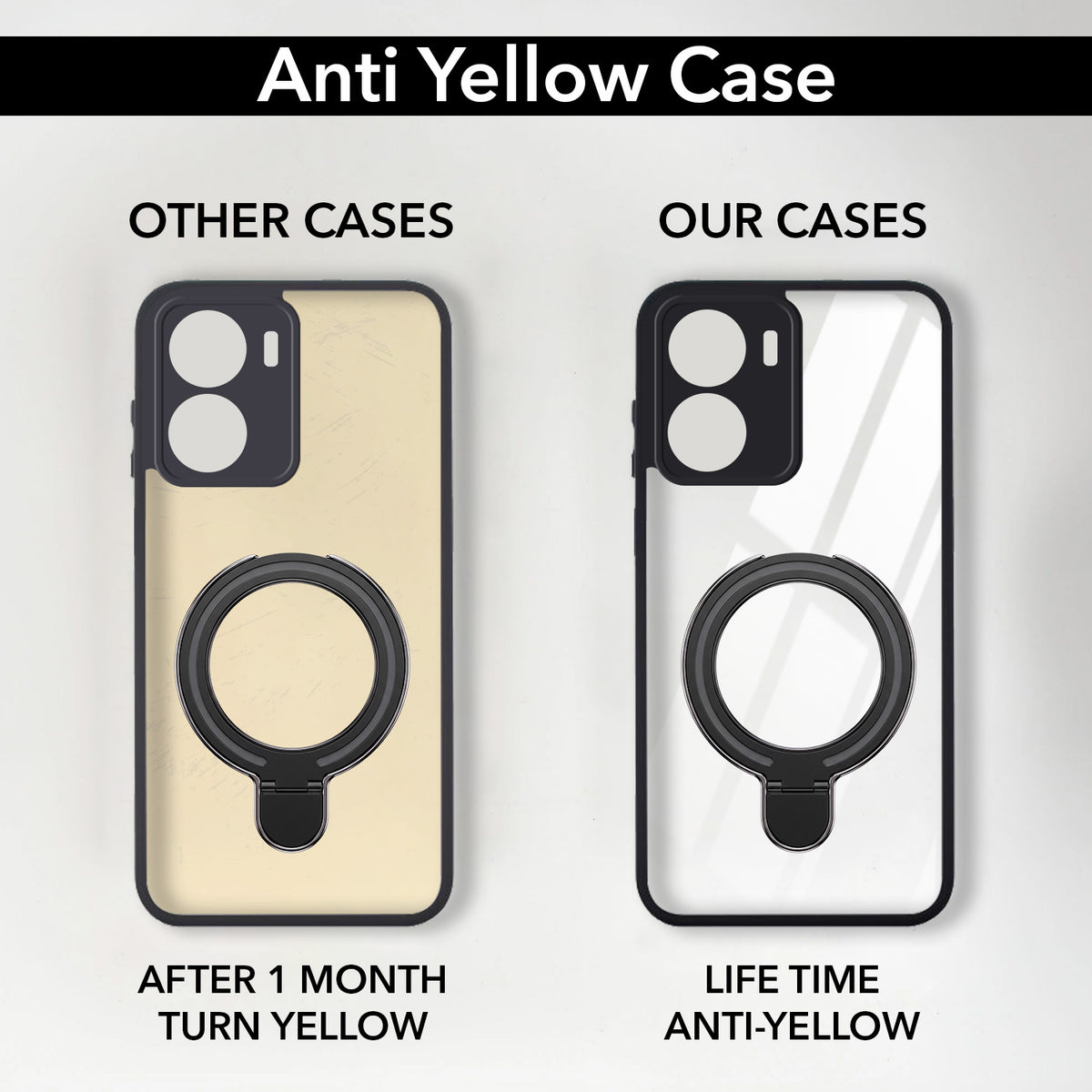 For Vivo T2x Back Cover Case (Kick Stand Ring Holder | Life time Anti Yellow | Camera Protection)