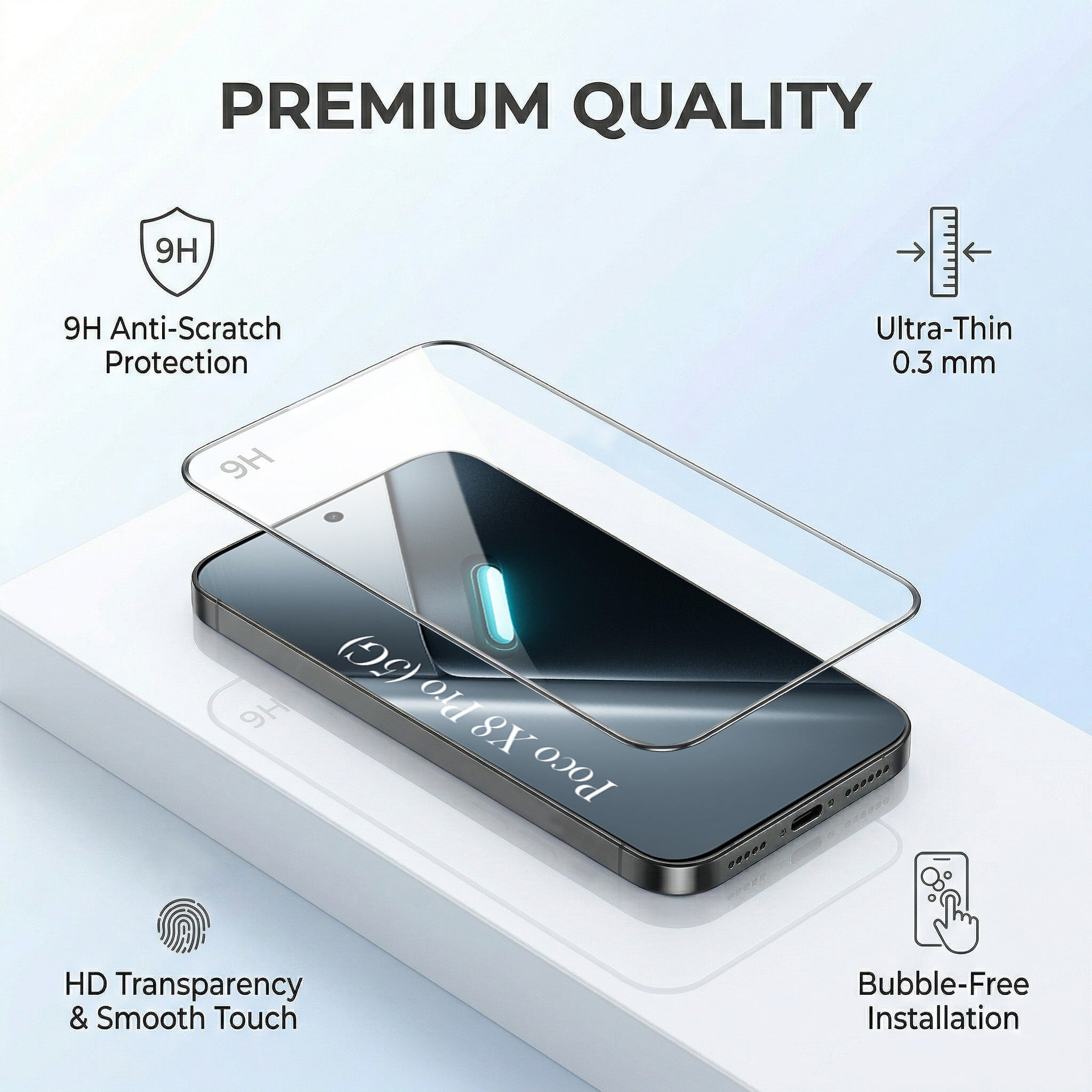 For Poco X8 Pro Combo with Back Cover and 9H Tempered Glass (Lifetime Anti-Yellow | Sleek Hard Crystal | Oleophobic Coating Screen Glass)