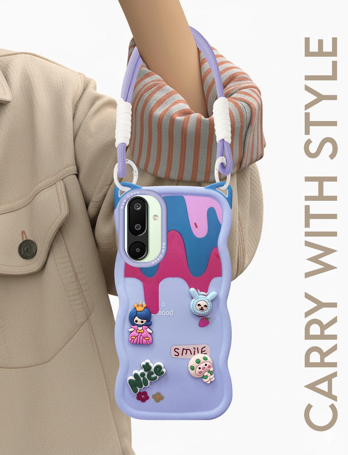 For Vivo T3 Lite 5G | Vivo Y28s 5G Back Case Cover Strap (3D embossed Figures | Strap Holder | 360* Soft Cushion with Camera Bump)