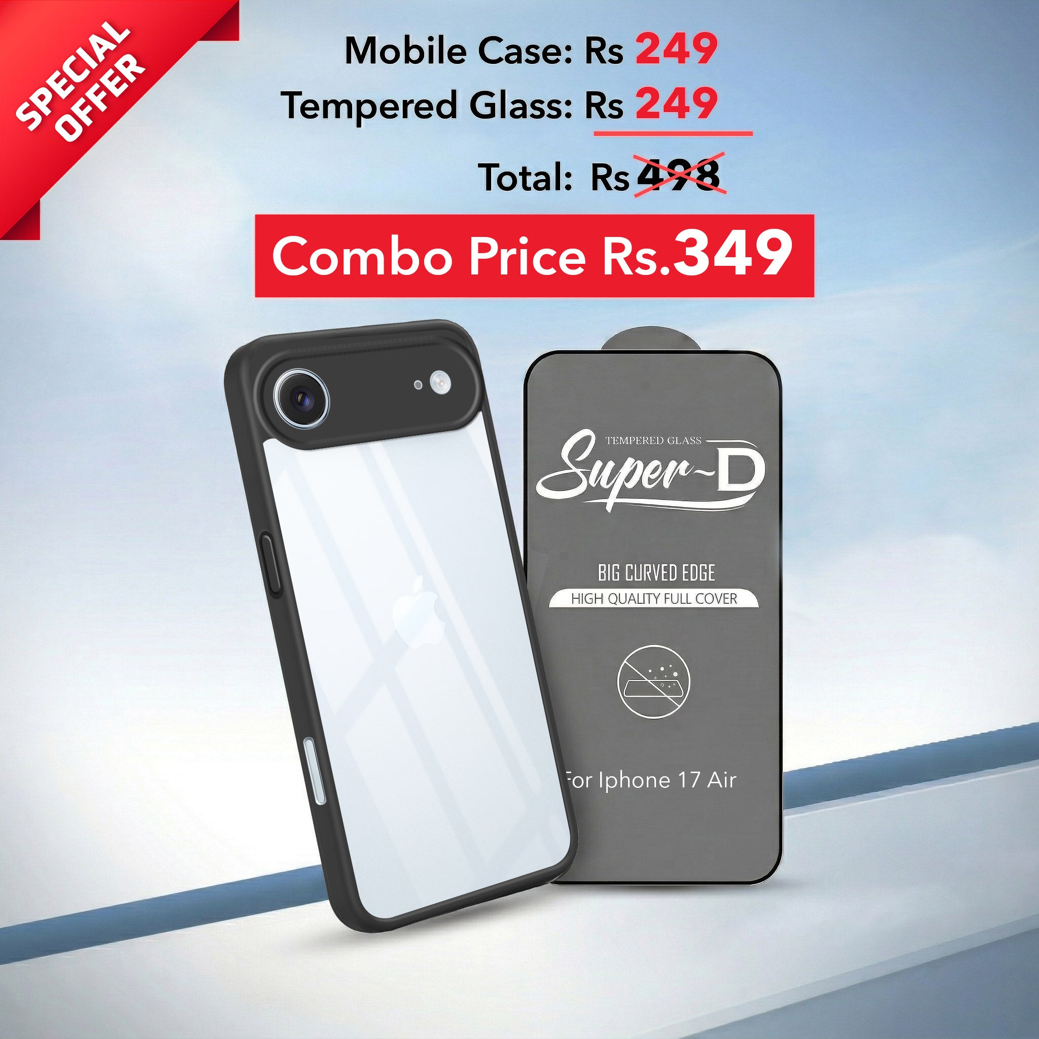 For Apple iPhone 17 Air Combo with Back Cover and 9H Tempered Glass (Lifetime Anti-Yellow | Crystal Clear Shockproof | Oleophobic Coating Screen Glass)