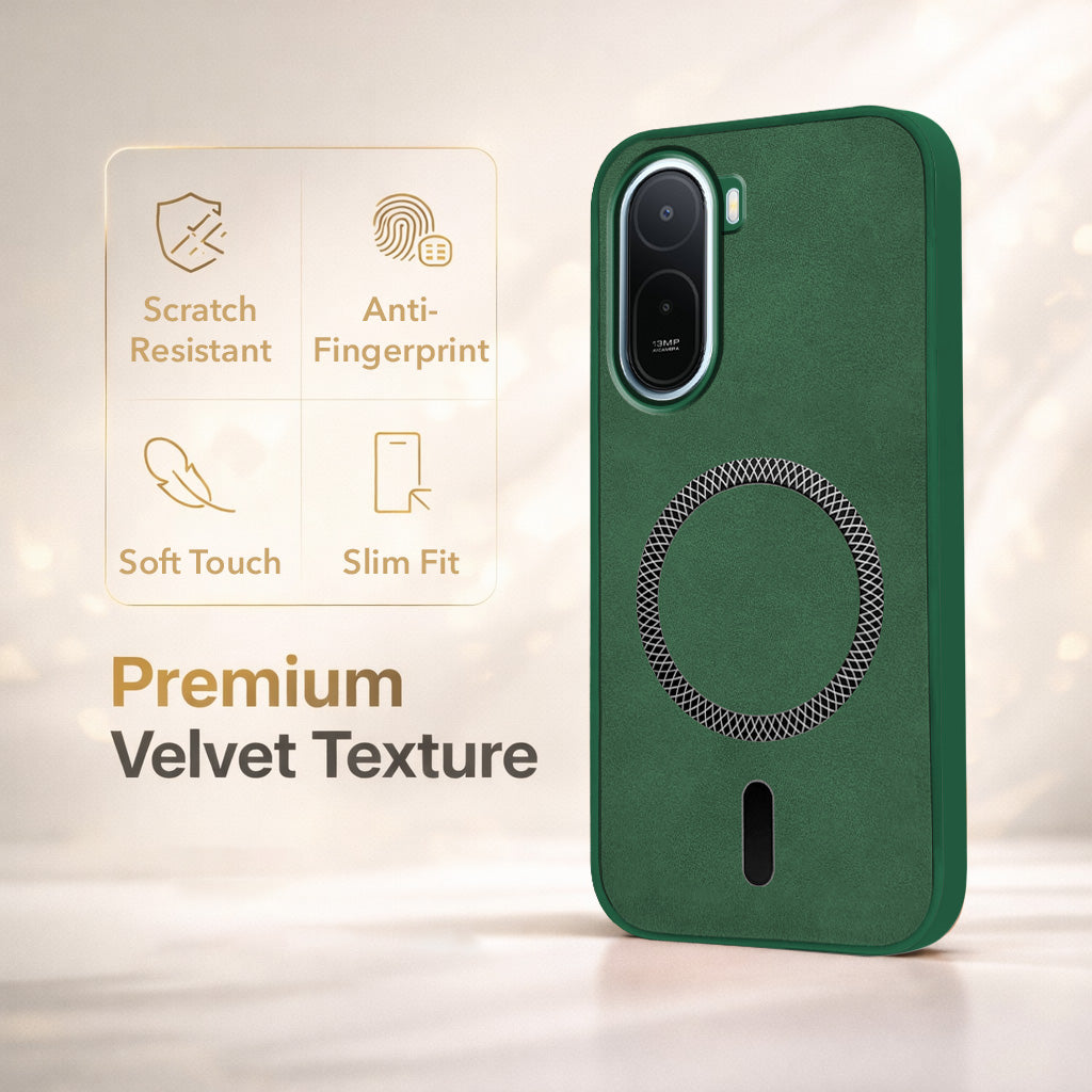 For Poco C81 |  C85X Back Cover Case Leather Finish (MagSafe Compatible Wireless Charging | Soft Touch | Camera Bump Protection)