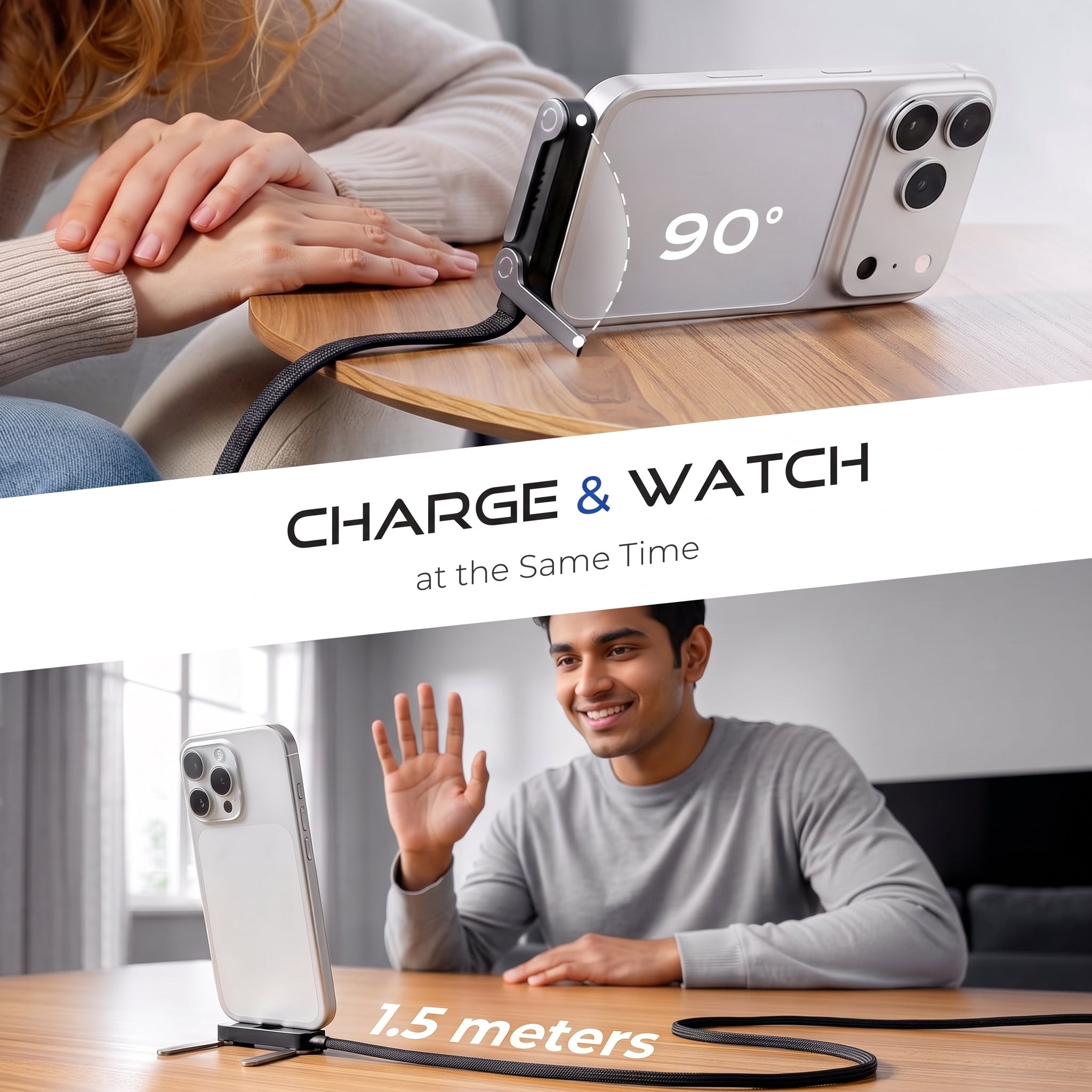 120W 2 in 1 USB-C Fast Charging Cable with Built-in Foldable Phone Stand