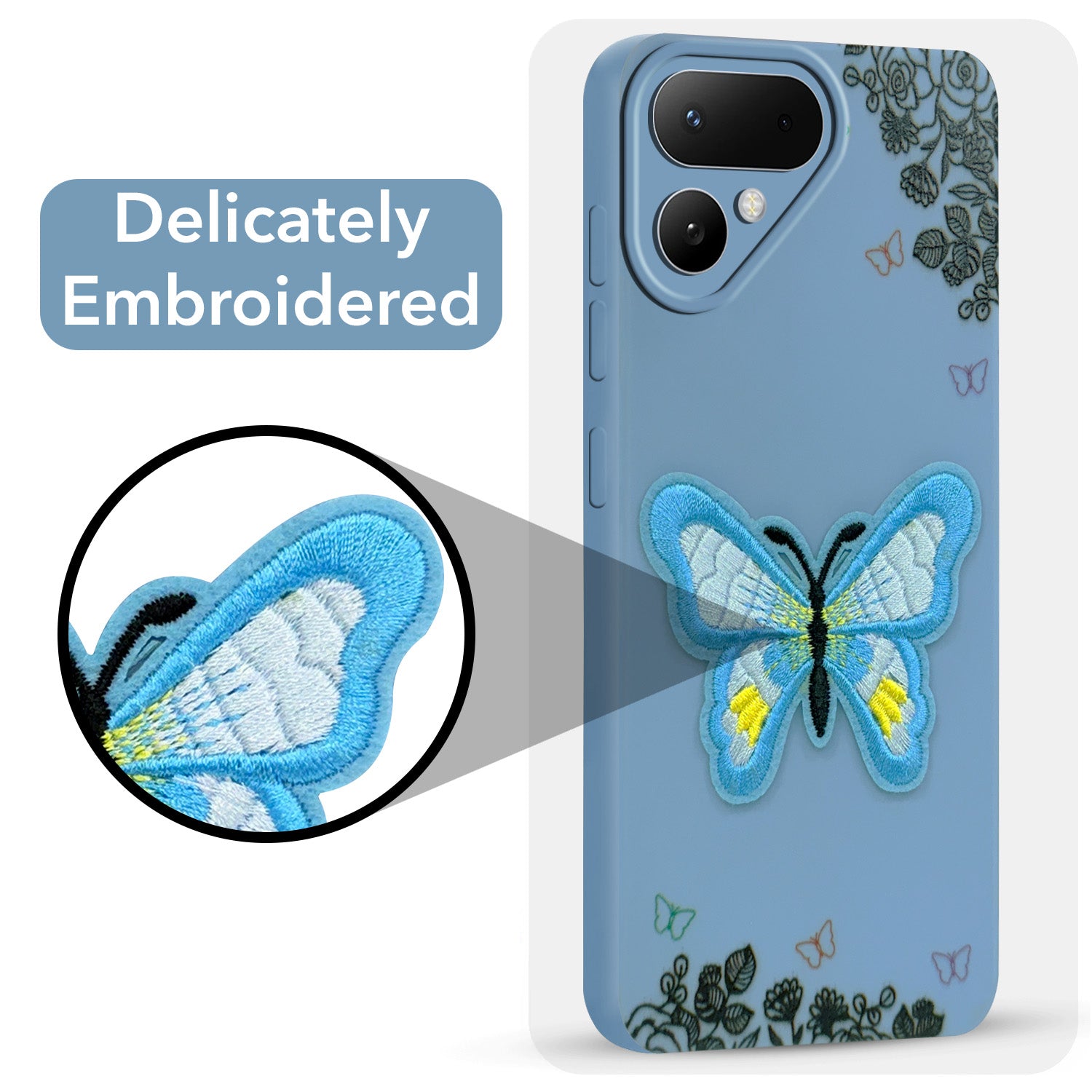 For Tecno Pova Curve 2 Back Cover Case (Soft Butterfly Embroidery | Women Teen Girls | Camera Protection| Matte Silicone)