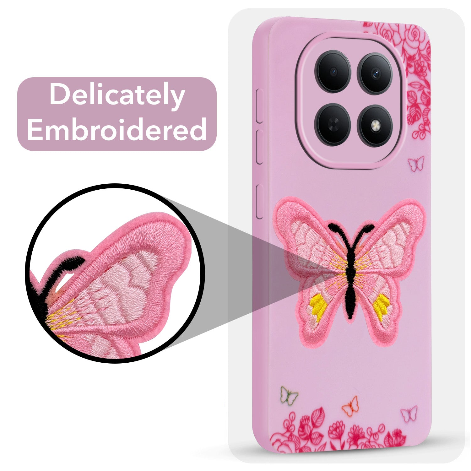 For Poco M8 5G Back Cover Case (Soft Butterfly Embroidery | Women Teen Girls | Camera Protection| Matte Silicone)