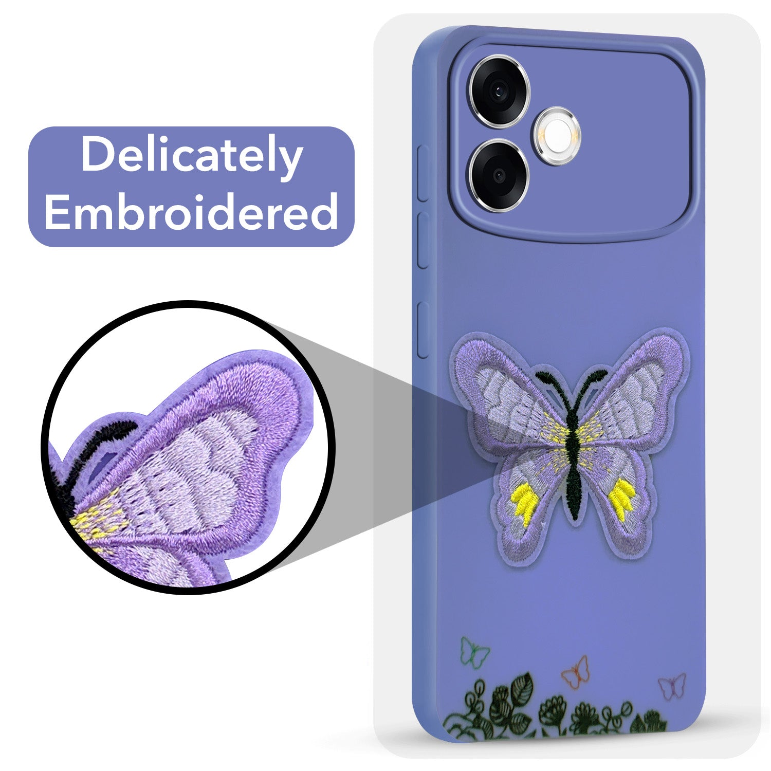 For Oppo F33 Pro 5G Back Cover Case (Soft Butterfly Embroidery | Women Teen Girls | Camera Protection| Matte Silicone)