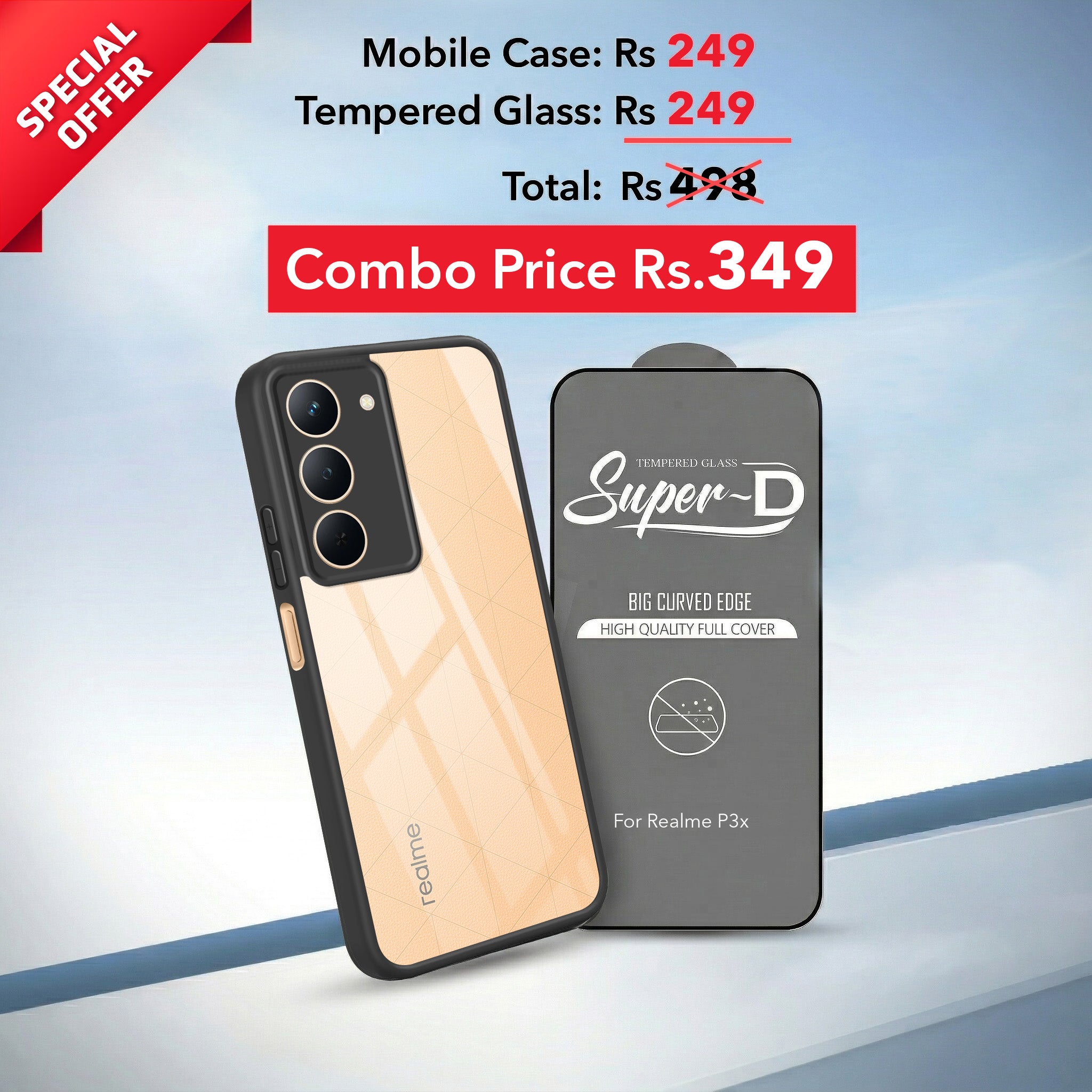 For Realme P3x Combo with Back Cover and 9H Tempered Glass (Lifetime Anti-Yellow | Crystal Clear Shockproof | Oleophobic Coating Screen Glass)