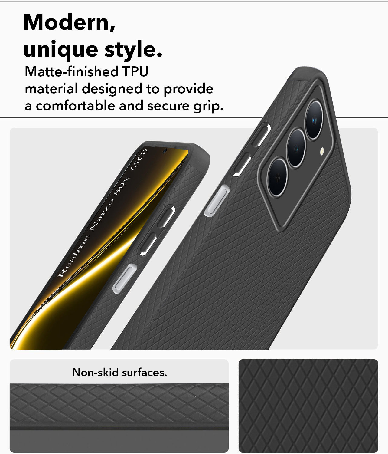 For Realme Narzo 80x Back Cover Case (Liquid Silicone | Side Grip | Camera Protection)