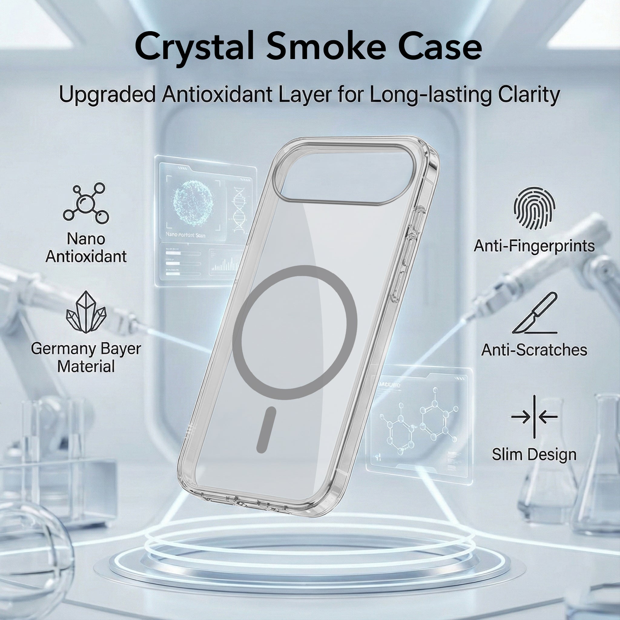 For Apple iPhone 17 Air Back Cover Case Lifetime Anti-Yellow MagSafe Compatible Clear (Sleek Hard Crystal | Camera Protection and Shockproof)
