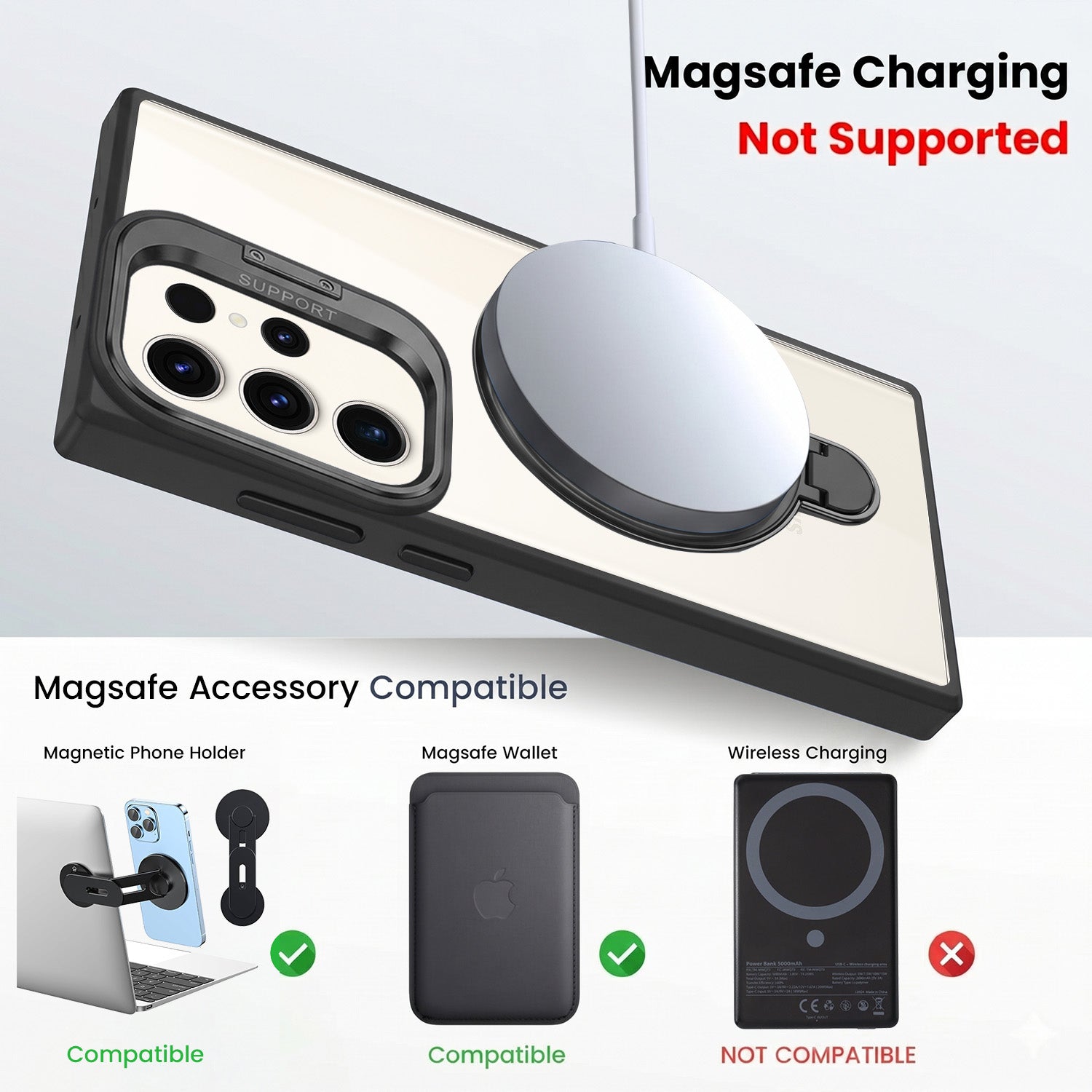 For Samsung Galaxy S23 Ultra Back Cover Case Crystal (Lifetime Anti Yellow | Magnetic Ring Stand | Camera Lens Protection | MagSafe Compatible)