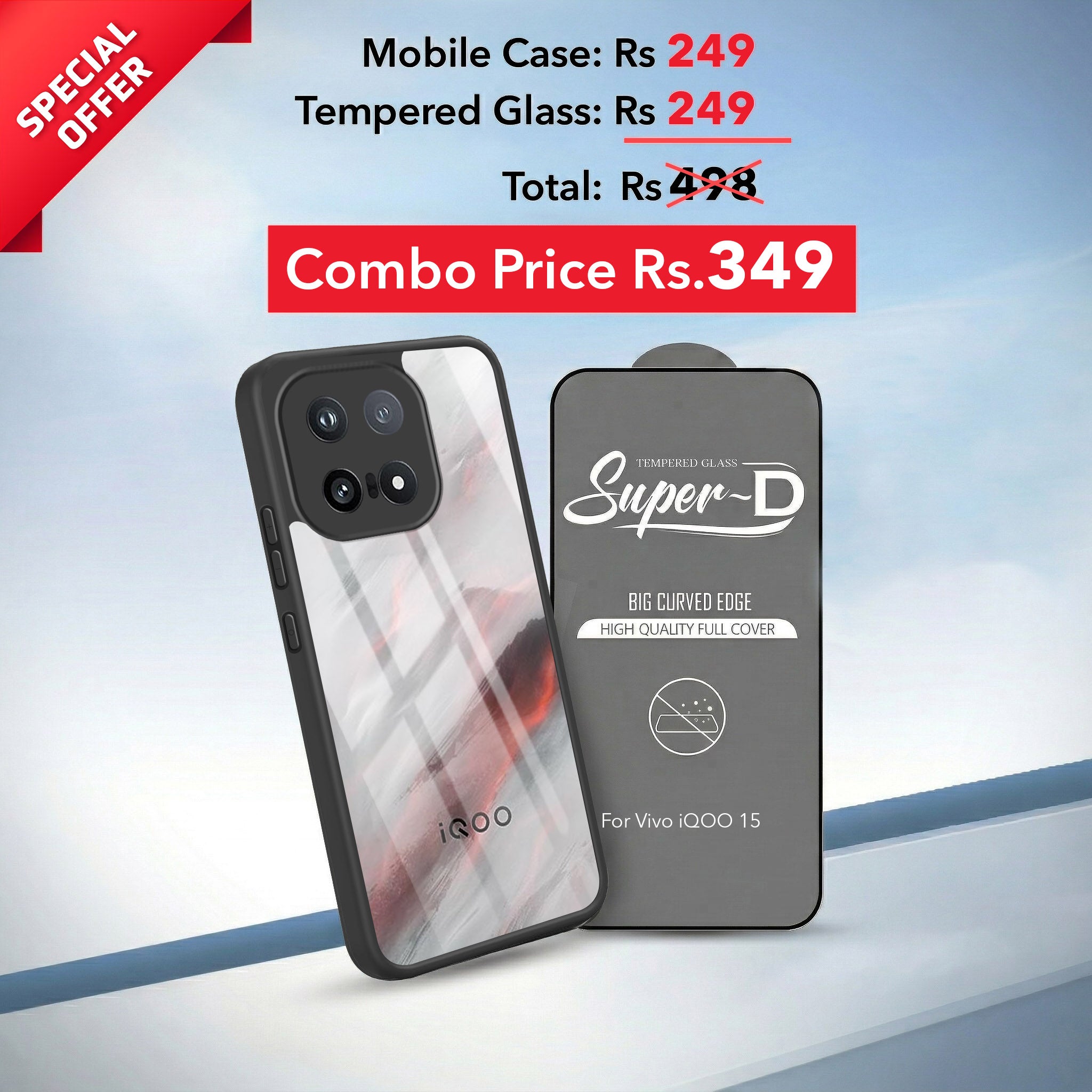 For Vivo iQOO 15 5G Combo with Back Cover and 9H Tempered Glass (Lifetime Anti-Yellow | Crystal Clear Shockproof | Oleophobic Coating Screen Glass)