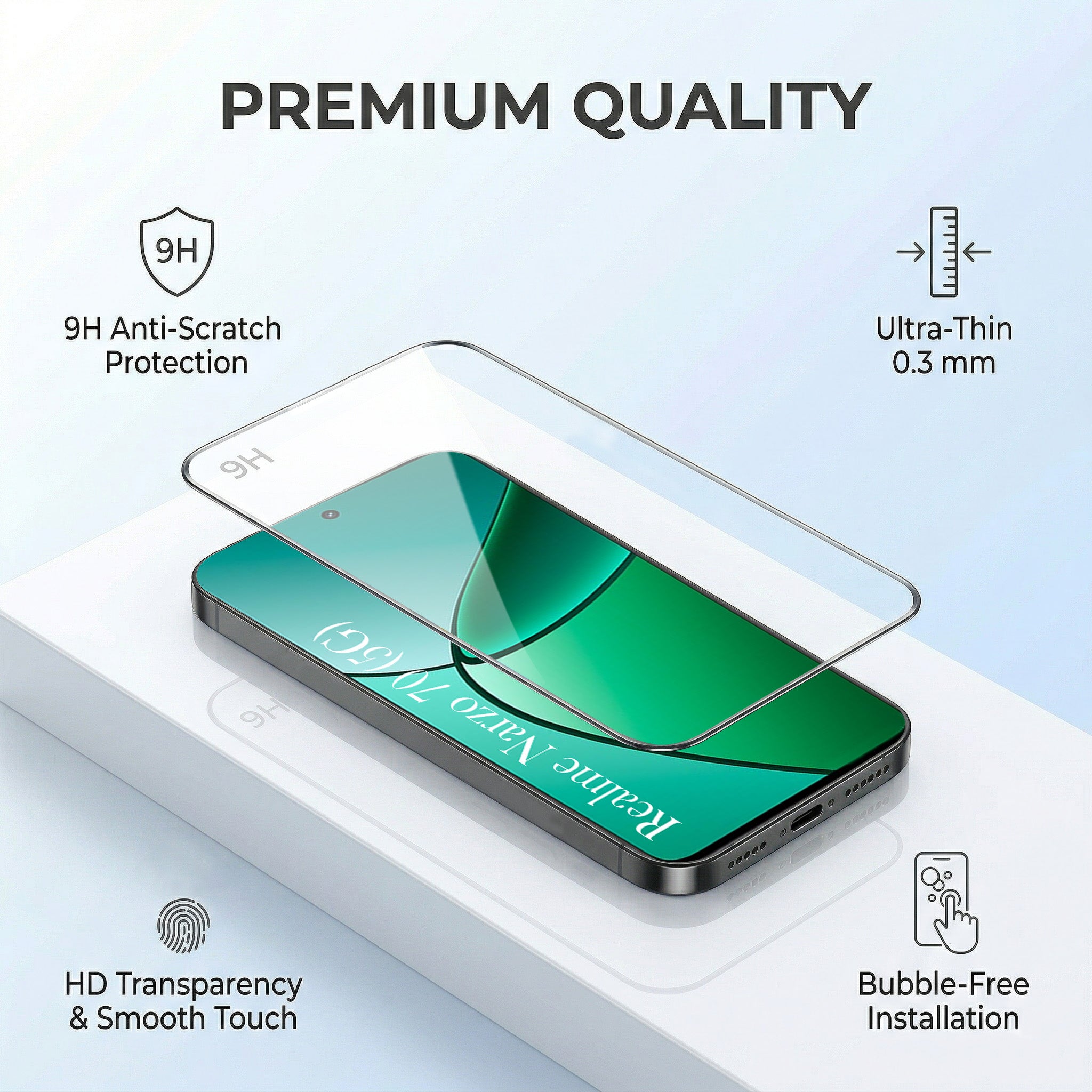 For Realme Narzo 70 5G Combo with Back Cover and 9H Tempered Glass (Lifetime Anti-Yellow | Crystal Clear Shockproof | Oleophobic Coating Screen Glass)