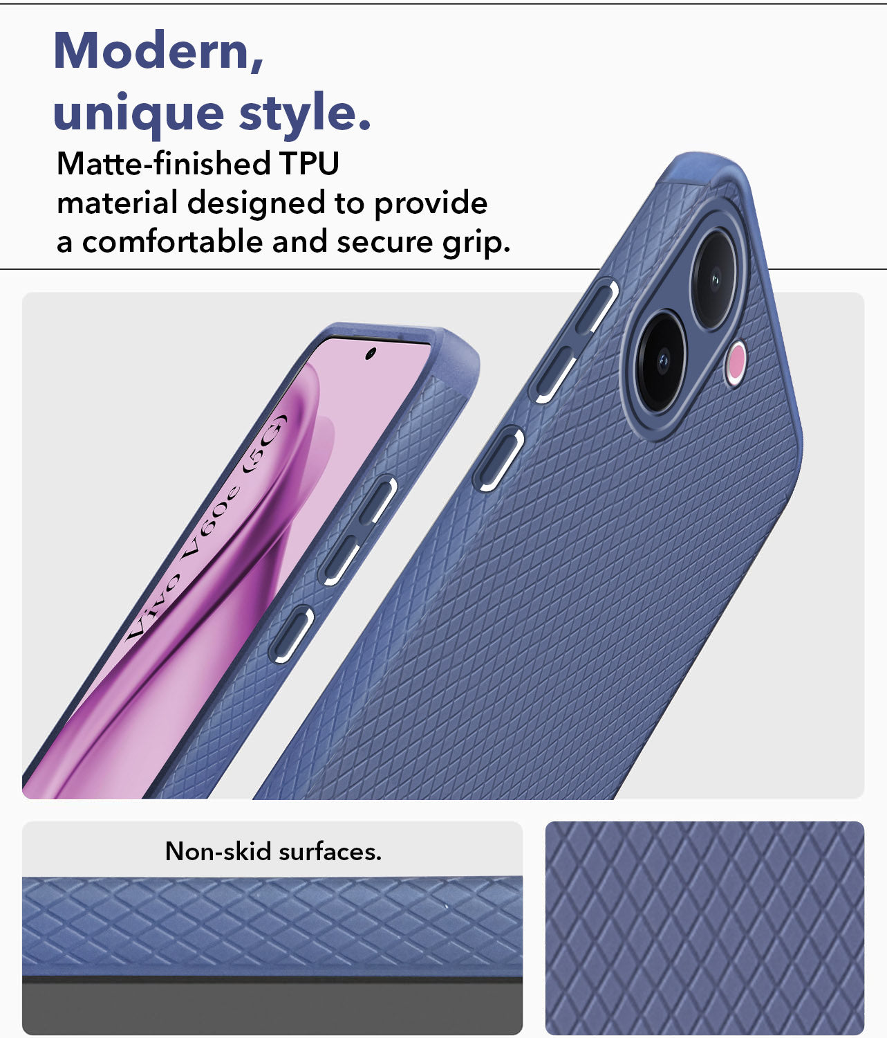 For Vivo V60e Back Cover Case Liquid Silicone (Camera Protection | Side Grip Texture | Soft and Flexible)