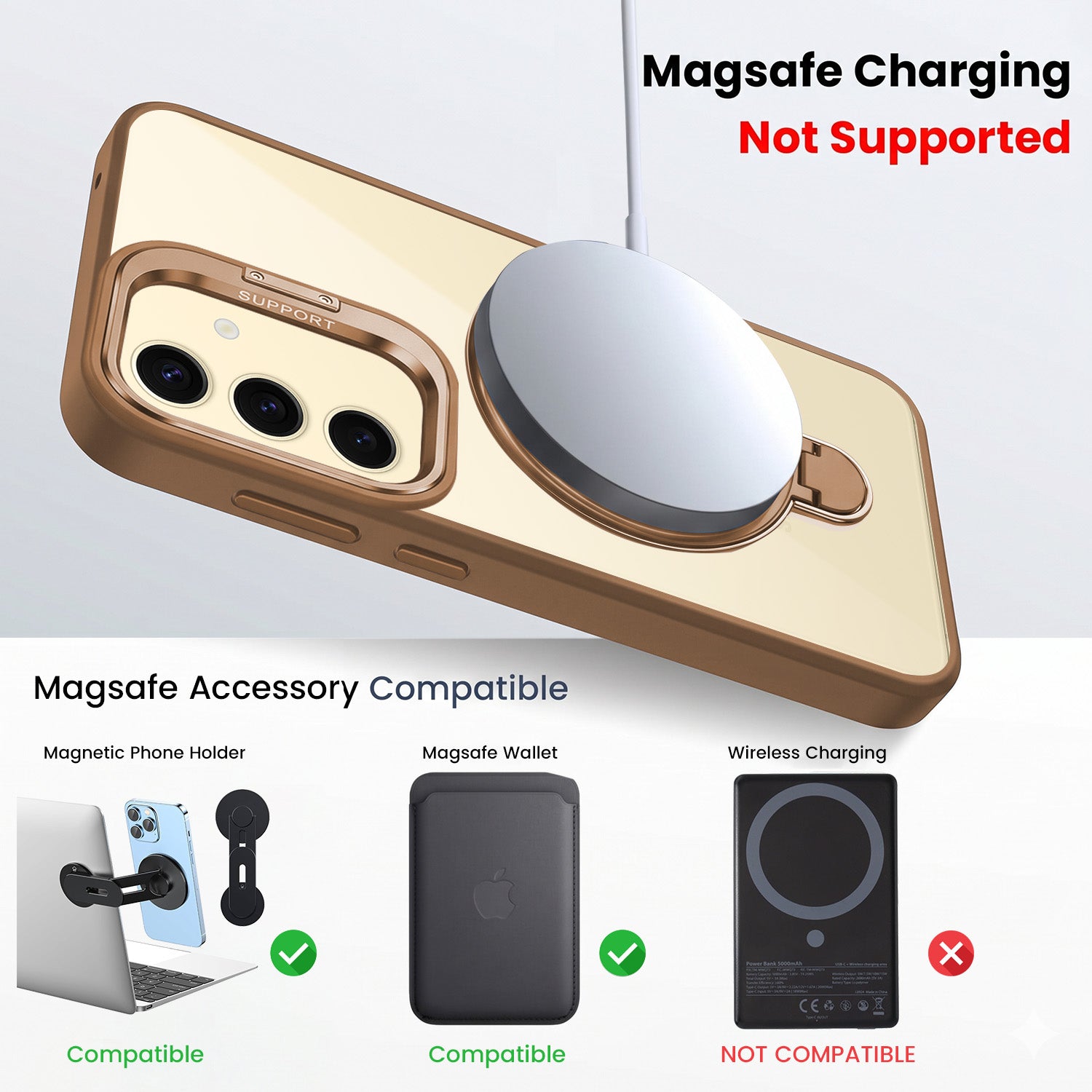 For Samsung Galaxy S24 Back Cover Case Crystal (Lifetime Anti Yellow | Magnetic Ring Stand | Camera Lens Protection | MagSafe Compatible)