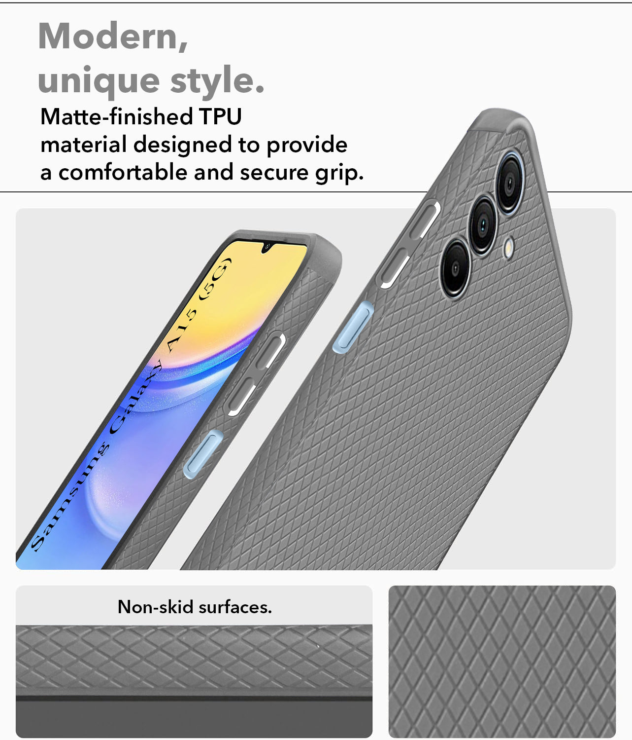 For Samsung Galaxy A15 5G  Back Cover Case (Liquid Silicone | Side Grip | Camera Protection)